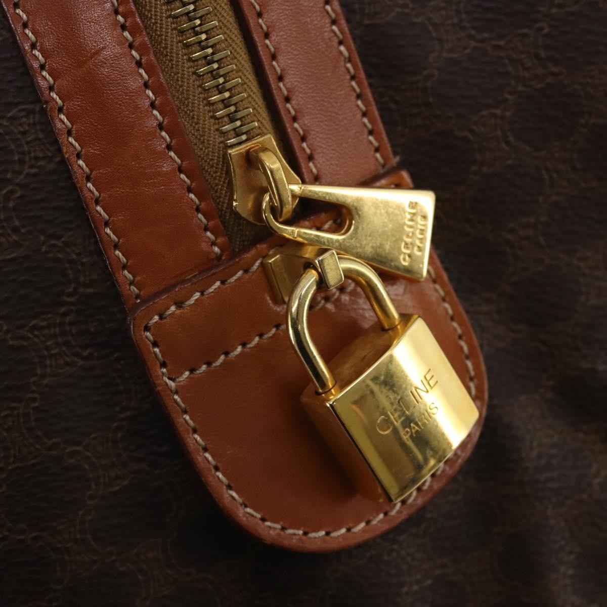 Celine Boston Triomphe Coated Canvas Brown Pvc Handbag (Pre-Owned)