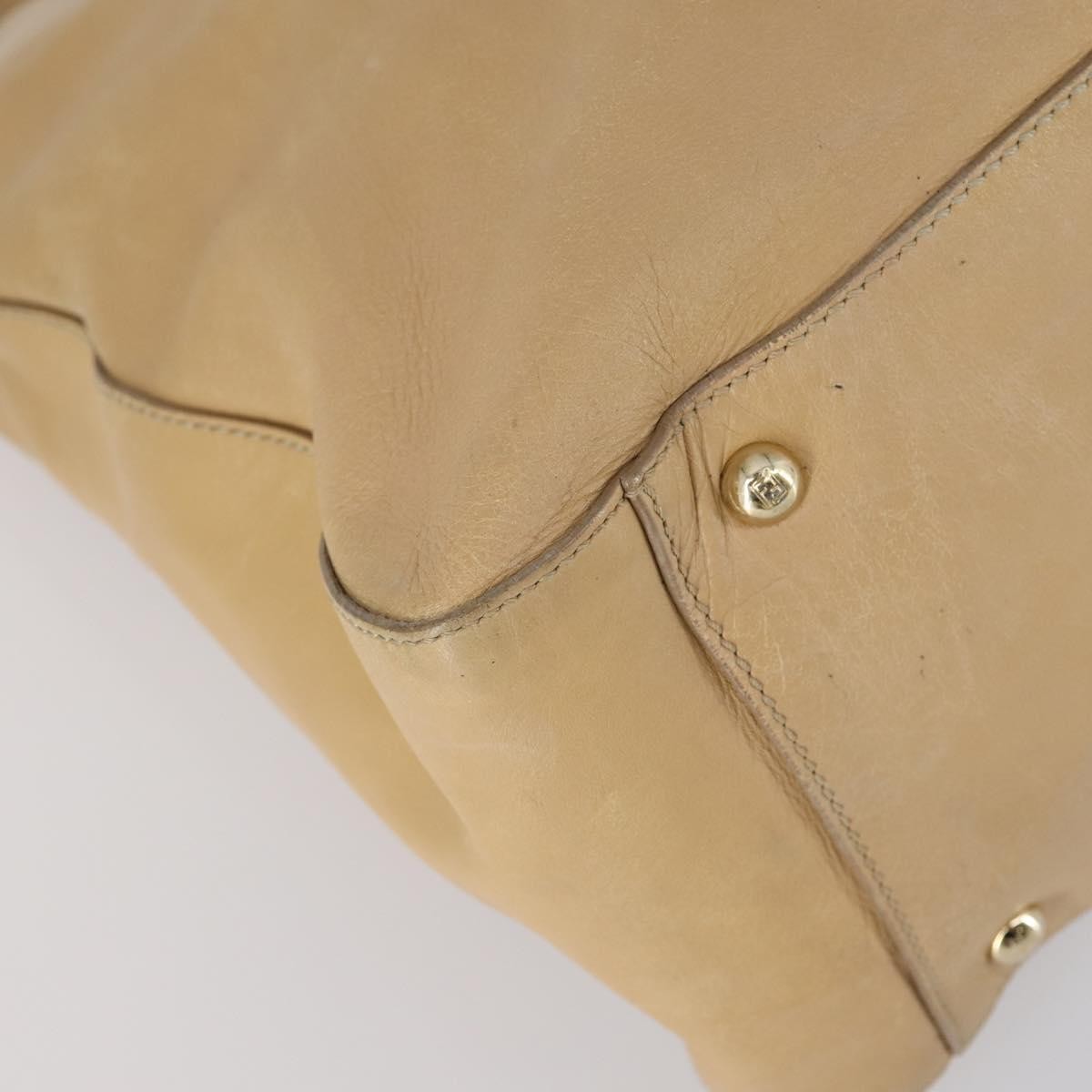 Fendi Twins Tote Leather Beige Leather Tote Bag Bag (Pre-Owned)