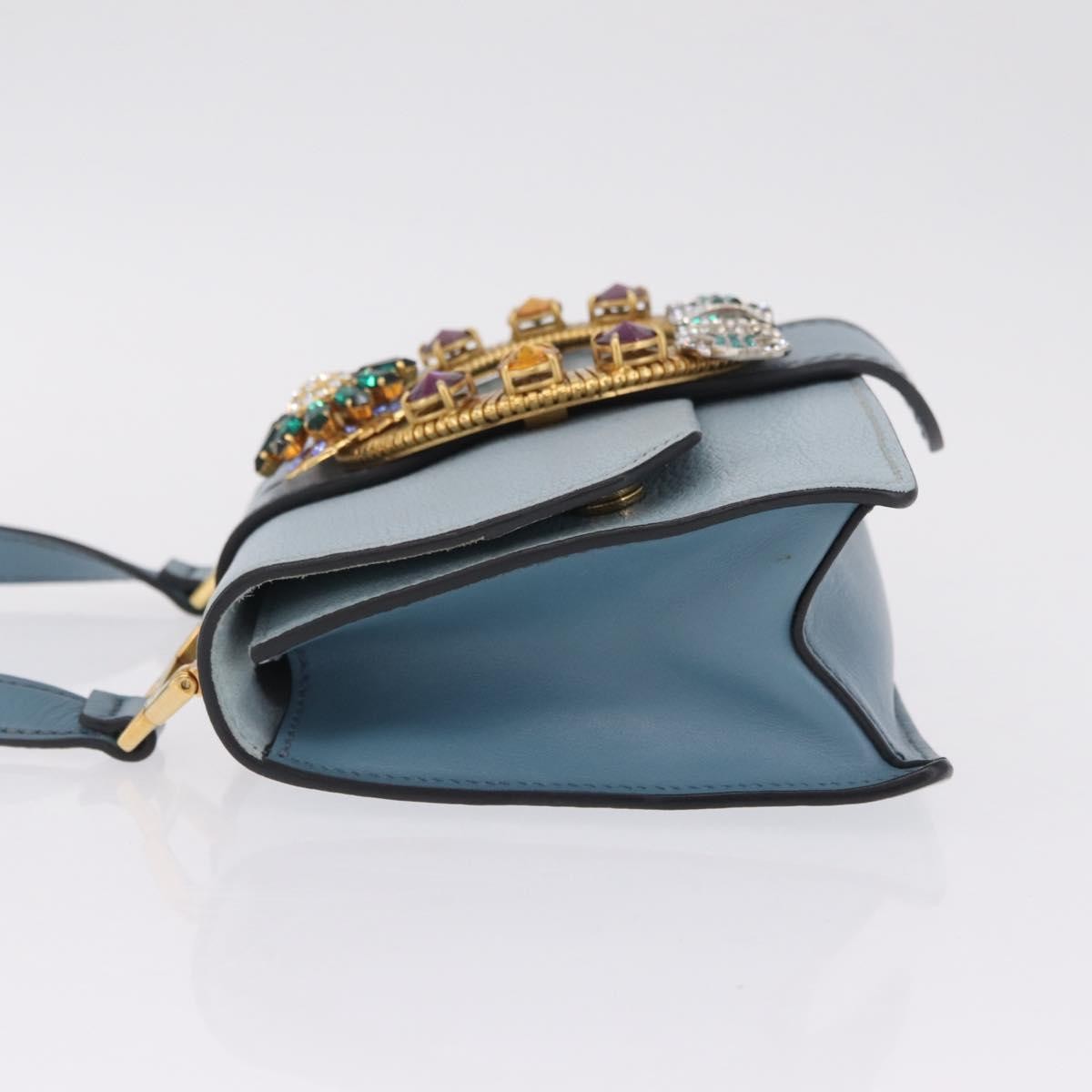 Miu Miu Madras Crystal Buckle Leather Blue Leather Shoulder Bag Bag (Pre-Owned)