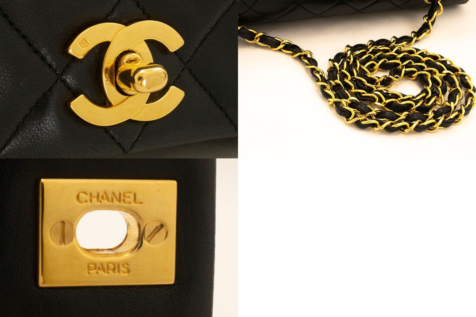 Chanel Vintage Full Flap Quilted Lambskin Black Leather Shoulder Bag Bag (Pre-Owned)