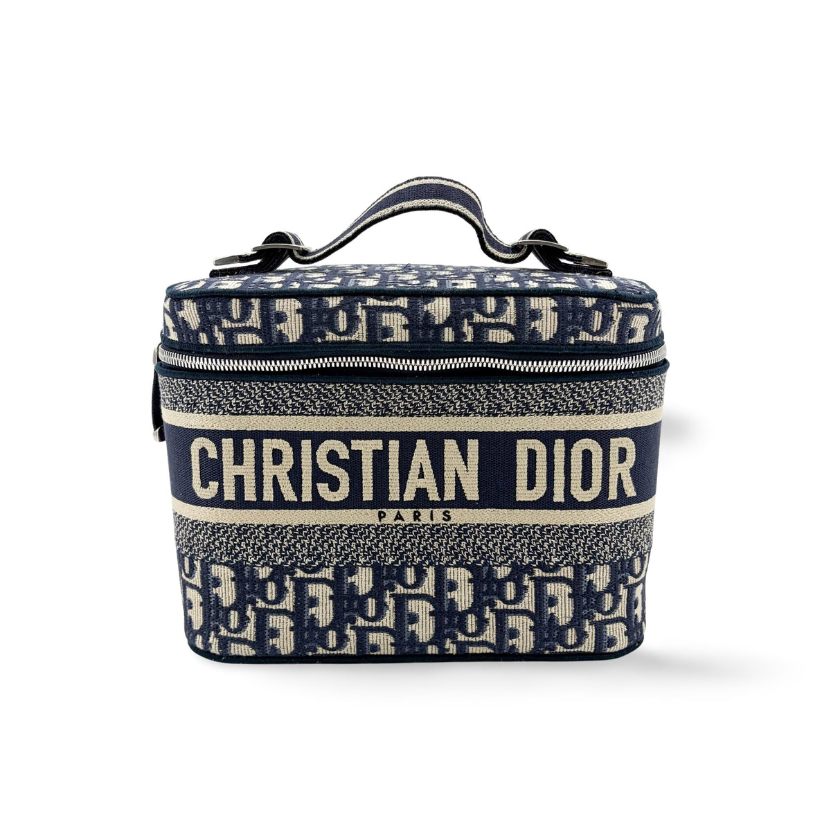 Christian Dior Diortravel Vanity Case Oblique Canvas Navy Canvas Handbag (Pre-Owned)