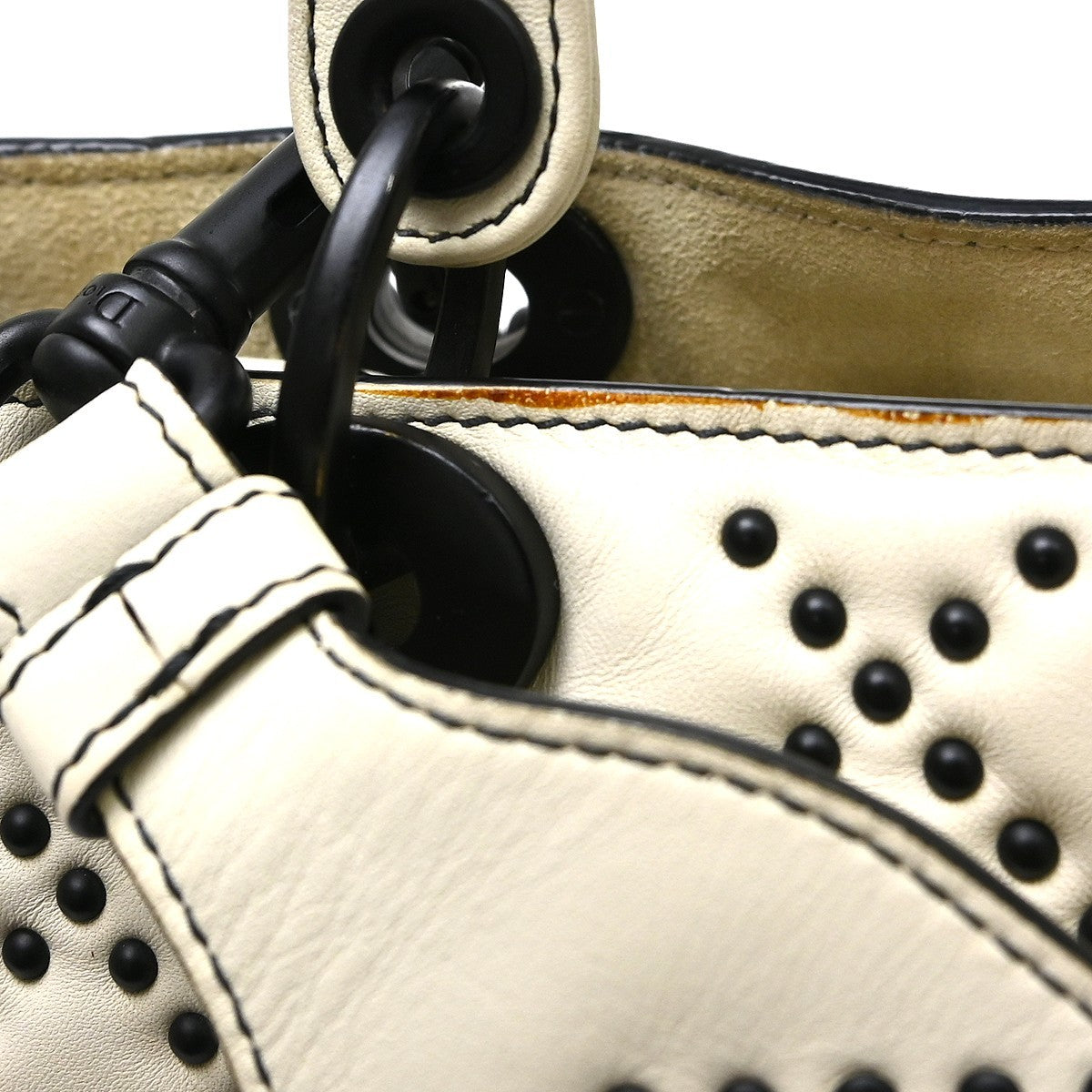 Christian Dior Supple Lady Dior Cannage Studded Lambskin White Leather Handbag (Pre-Owned)