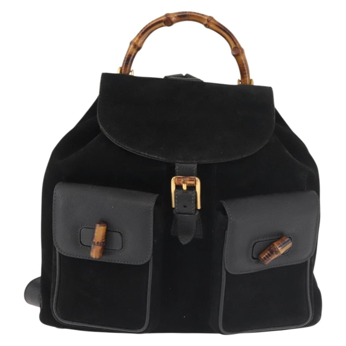 Gucci Vintage Bamboo Suede Black Suede Backpack Bag (Pre-Owned)