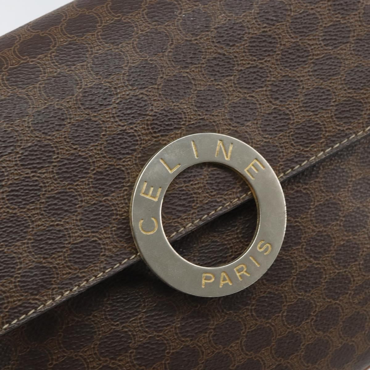Celine Vintage Macadam Circle Logo Canvas And Leather Brown Canvas Shoulder Bag Bag (Pre-Owned)