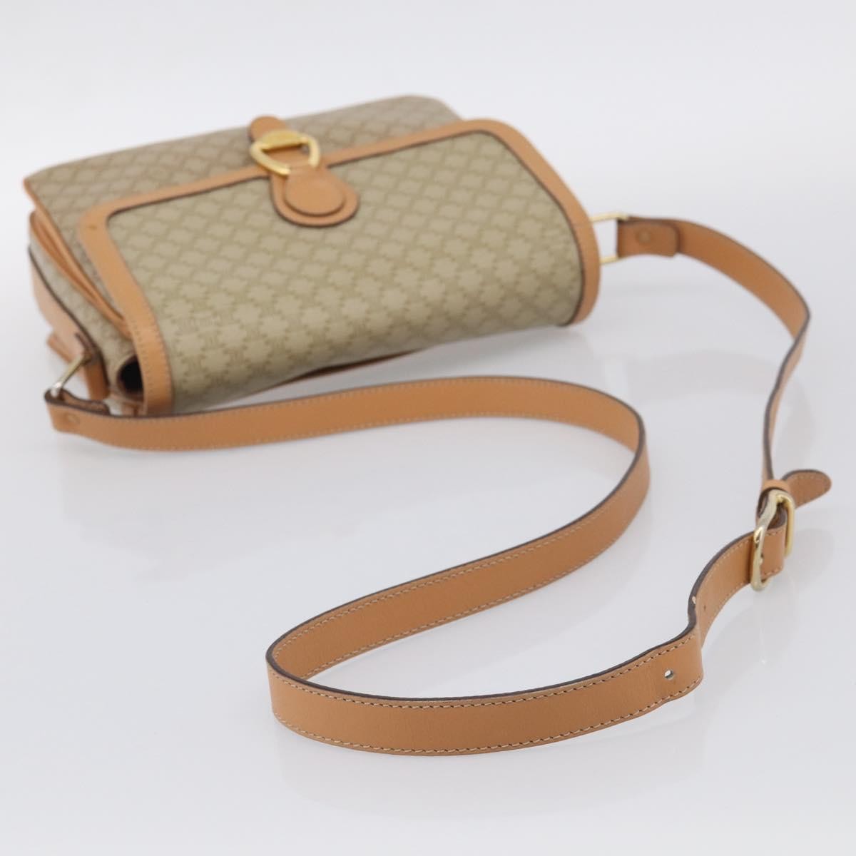 Celine Macadam Shoulder Canvas Beige Canvas Crossbody Bag Bag (Pre-Owned)