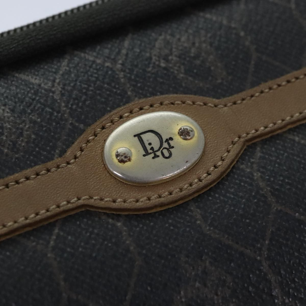 Christian Dior Vintage Honeycomb Zip Canvas And Leather Black Canvas Clutche & Pouche Bag (Pre-Owned)