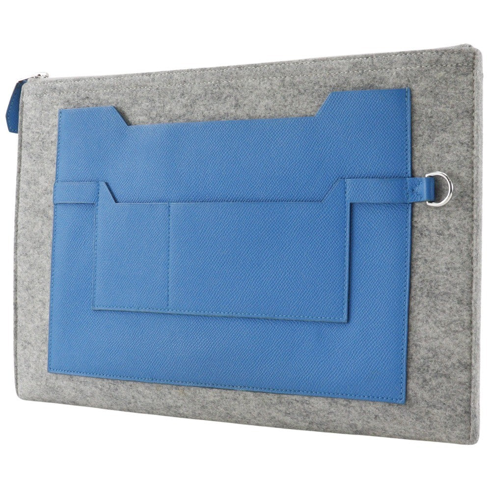Hermes Toodoo Epsom And Wool Blue Wool Clutche & Pouche Bag (Pre-Owned)