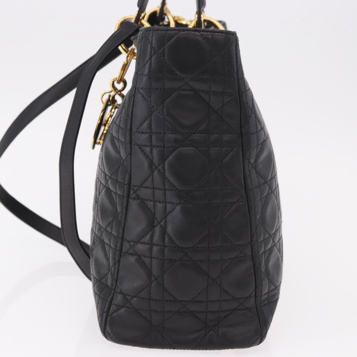 Christian Dior Vintage Lady Dior Leather Black Leather Handbag (Pre-Owned)
