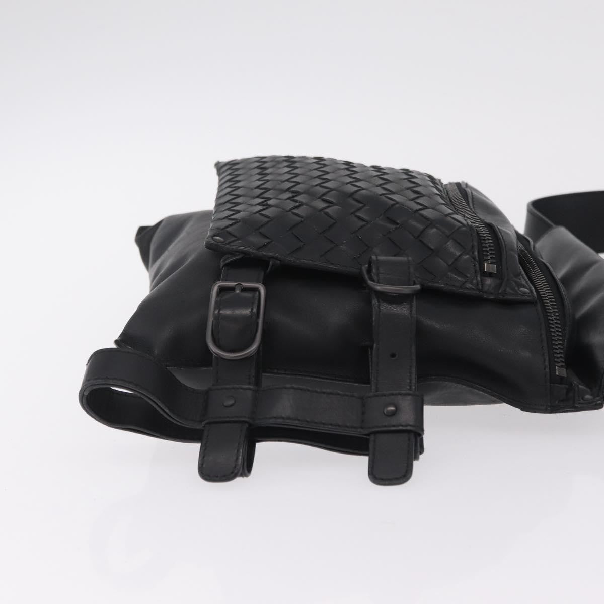 Bottega Veneta Utility Waist Leather With Intrecciato Black Leather Shoulder Bag Bag (Pre-Owned)