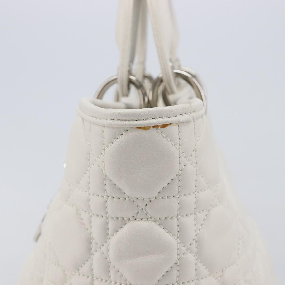 Christian Dior Lady Dior Cannage Quilt Lambskin White Leather Handbag (Pre-Owned)