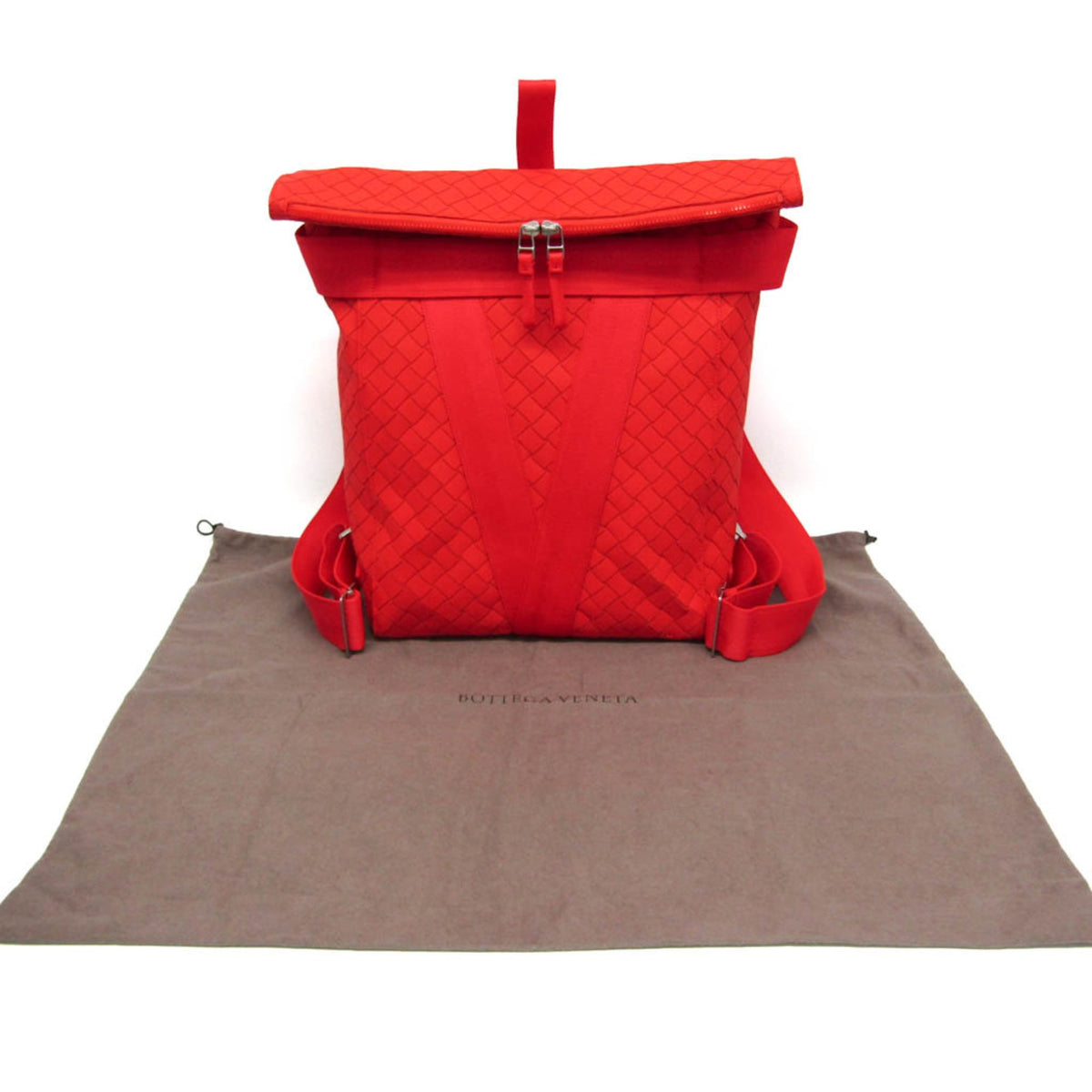 Bottega Veneta Fold-Over Intrecciato Effect Rubber Red Rubber Backpack Bag (Pre-Owned)