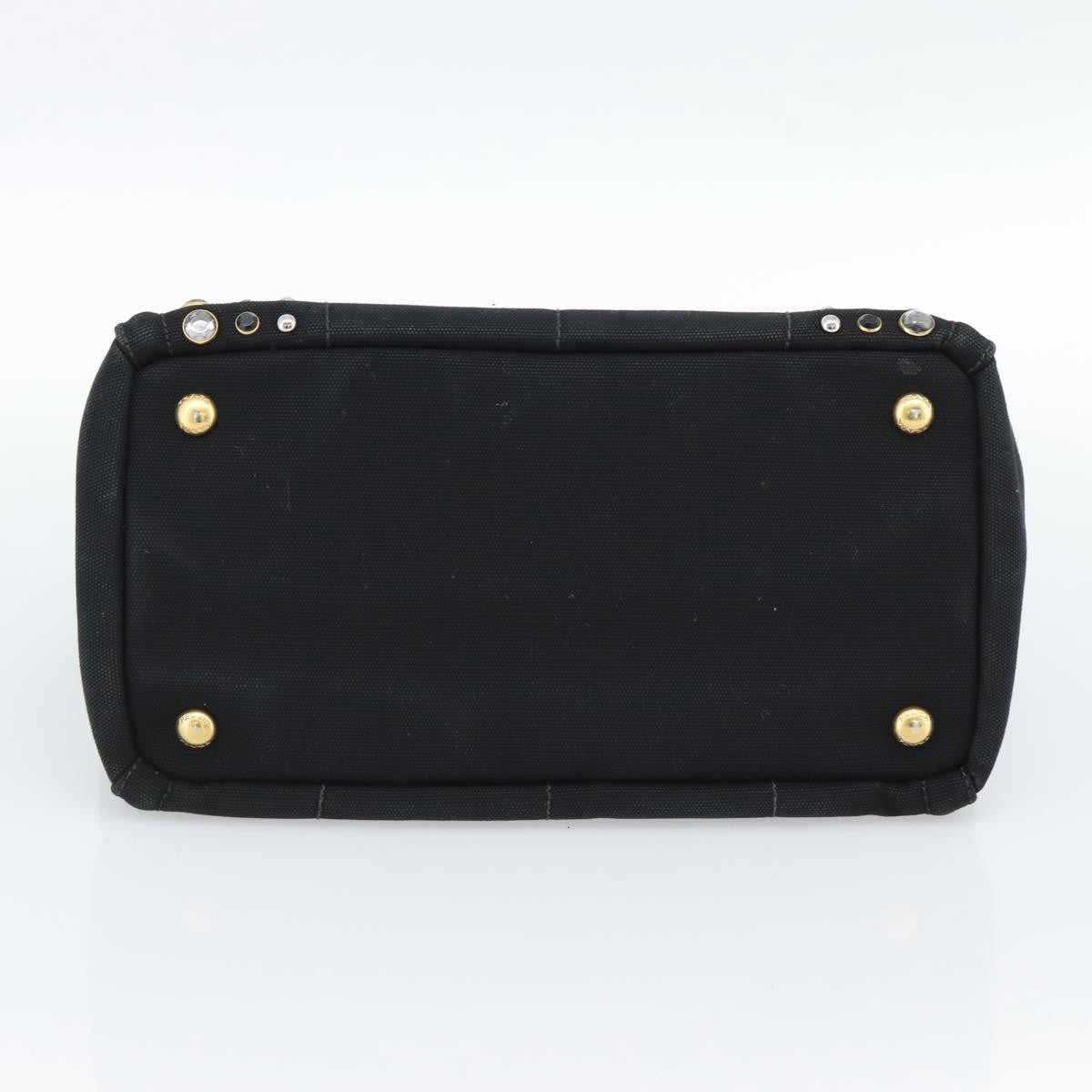 Prada Canapa Convertible Tote Rhinestone Embellished Canvas Black Canvas Handbag (Pre-Owned)