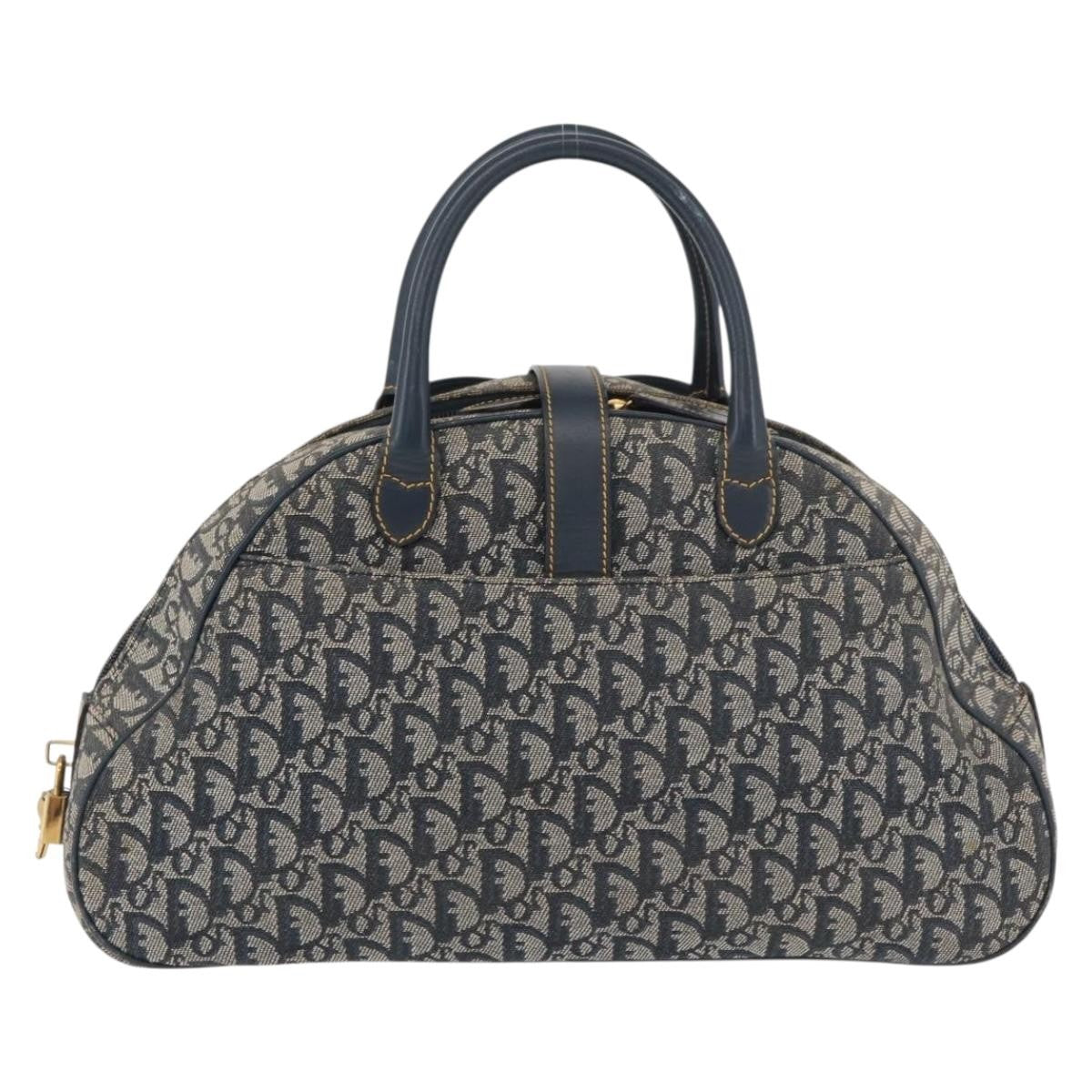 Christian Dior Vintage Saddle Bowler Diorissimo Canvas Navy Canvas Handbag (Pre-Owned)