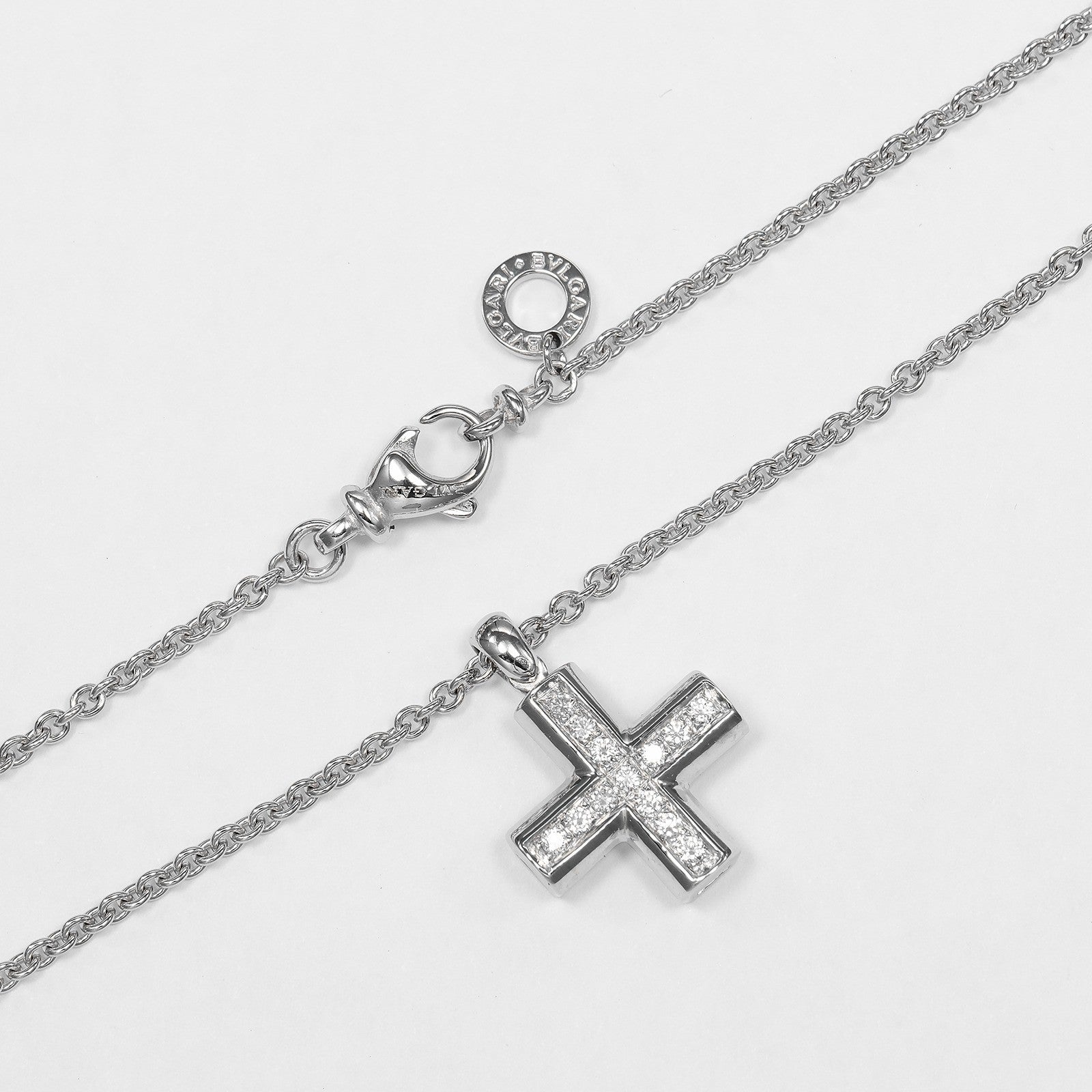 Bvlgari Greek Cross 18K White Gold With Diamonds Silver White_Gold Necklace Jewelry (Pre-Owned)