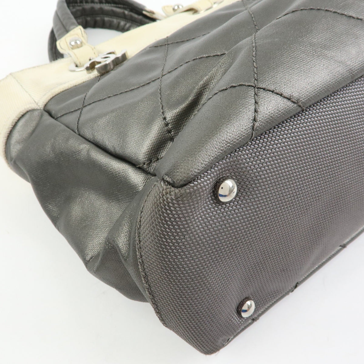 Chanel Biarritz Quilted Coated Canvas Gray Canvas Tote Bag Bag (Pre-Owned)