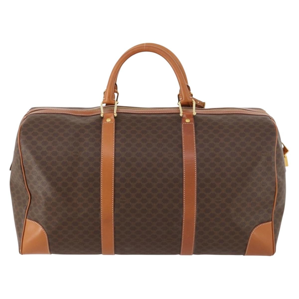 Celine Vintage Duffle Canvas And Leather Brown Canvas Travel Bag Bag (Pre-Owned)