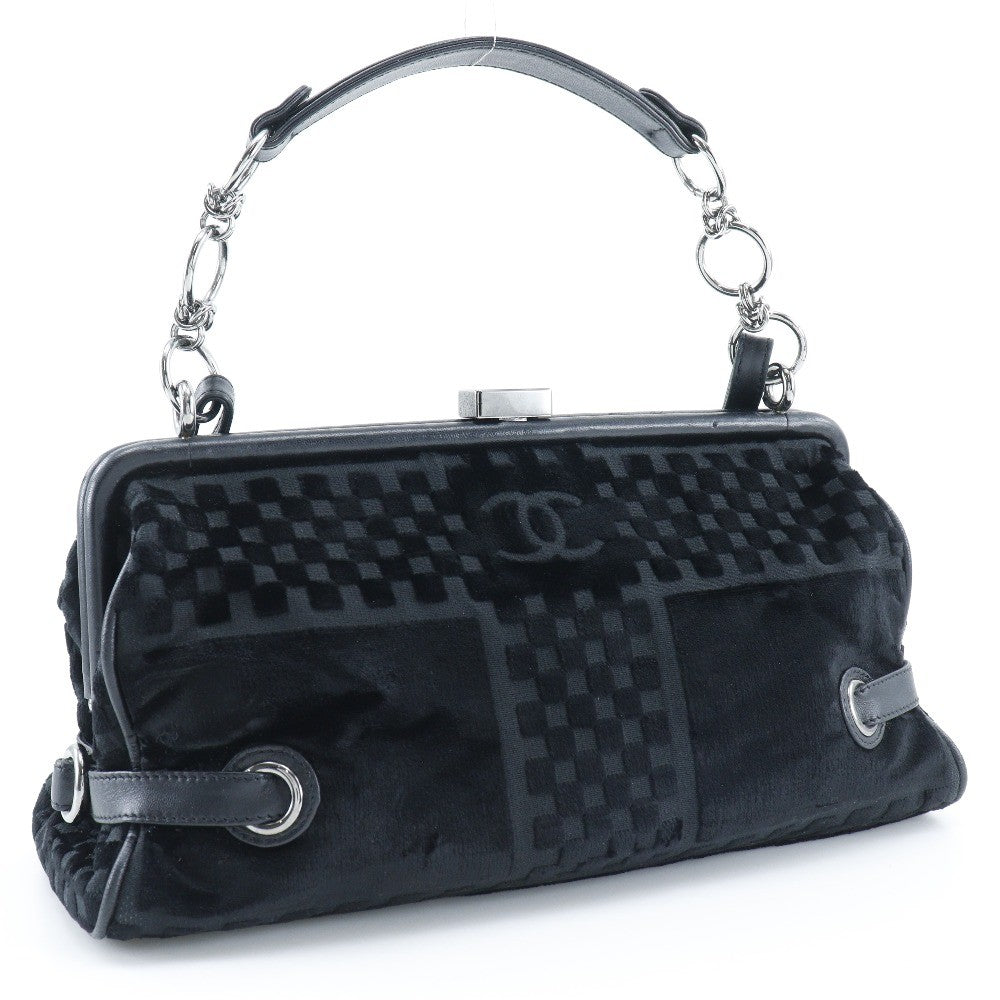 Chanel Vintage Cc Side Belted Bowler Check Embossed Velvet Black Velvet Shoulder Bag Bag (Pre-Owned)