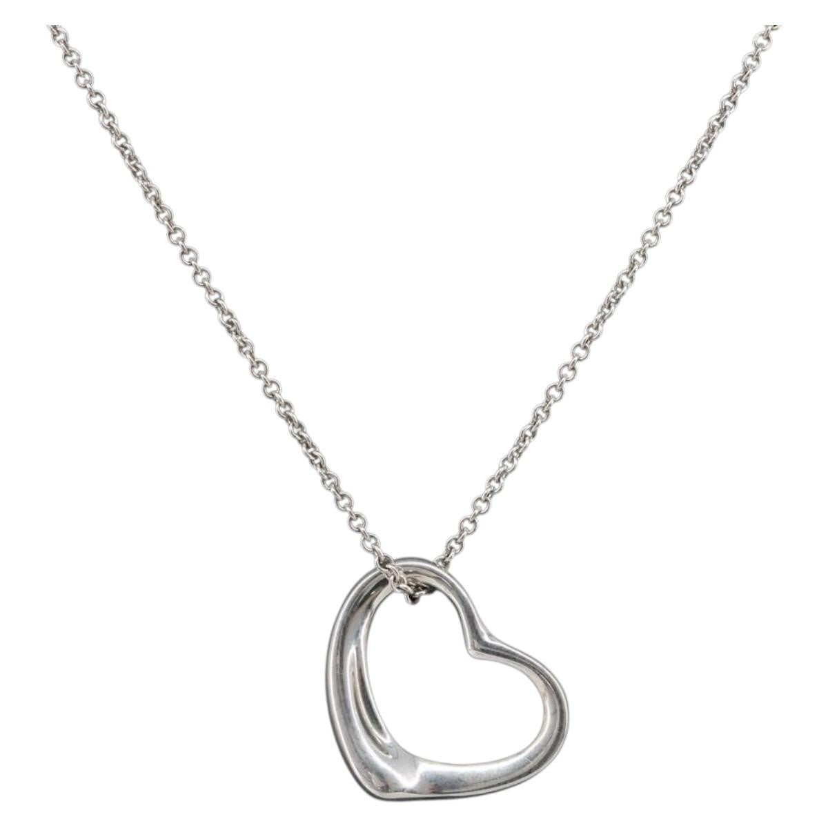Tiffany & Co. Elsa Peretti Open Heart Pendant Sterling Silver Silver Silver Necklace Jewelry (Pre-Owned)