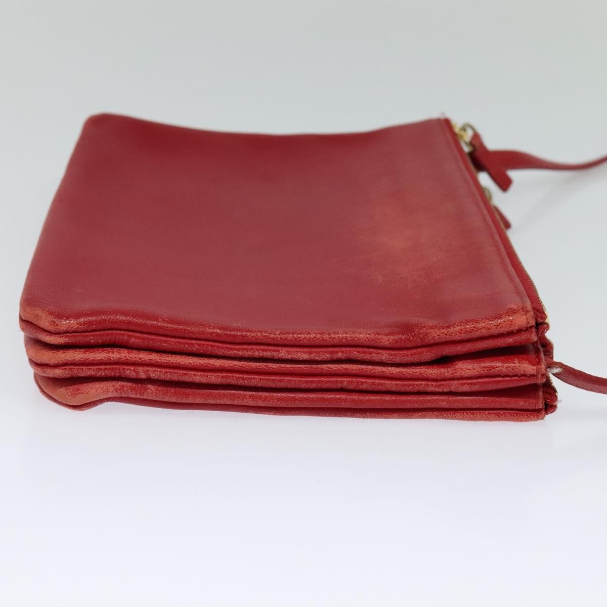 Celine Trio Zip Clutch Leather Red Leather Clutche & Pouche Bag (Pre-Owned)
