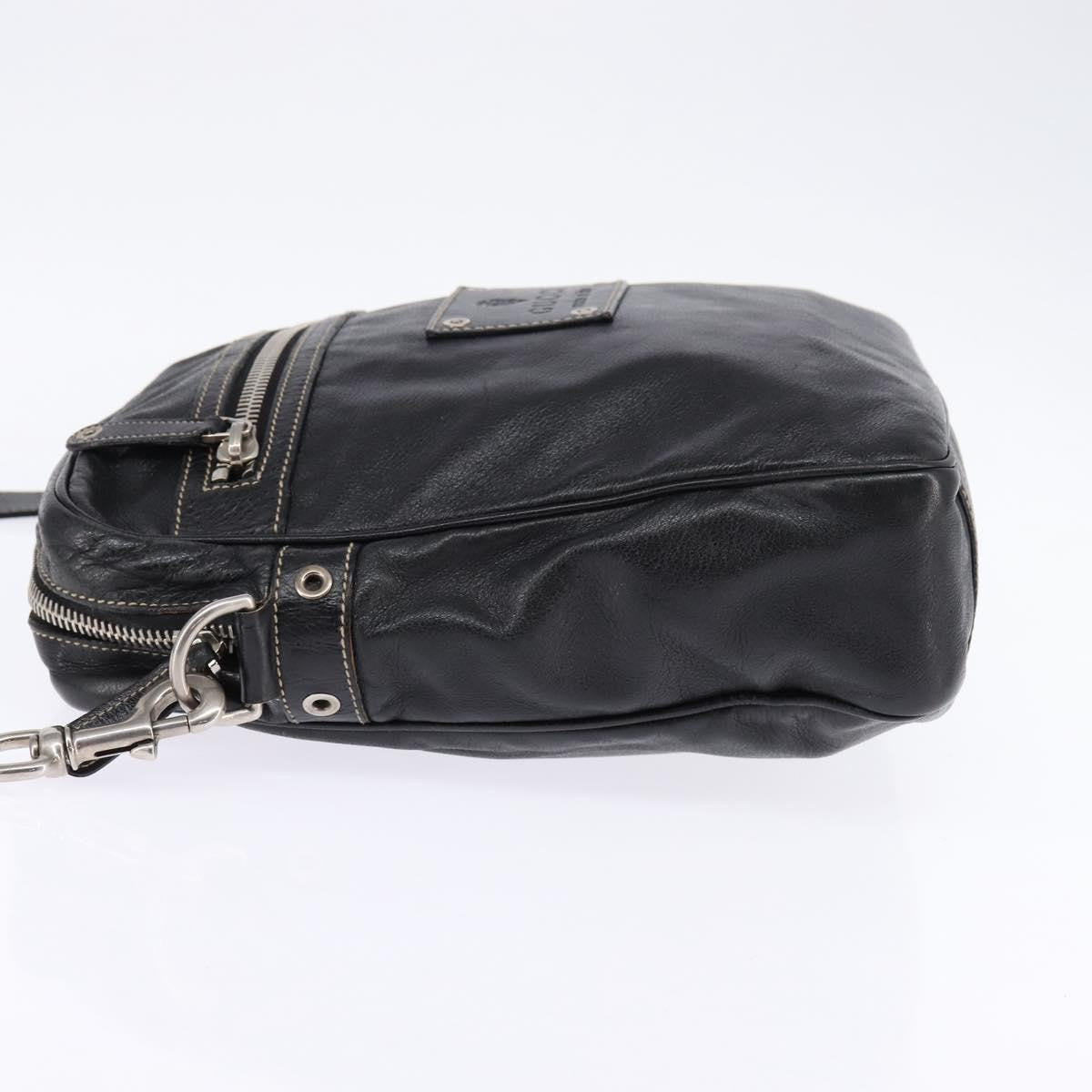 Gucci Front Zip Messenger Leather Black Leather Shoulder Bag Bag (Pre-Owned)