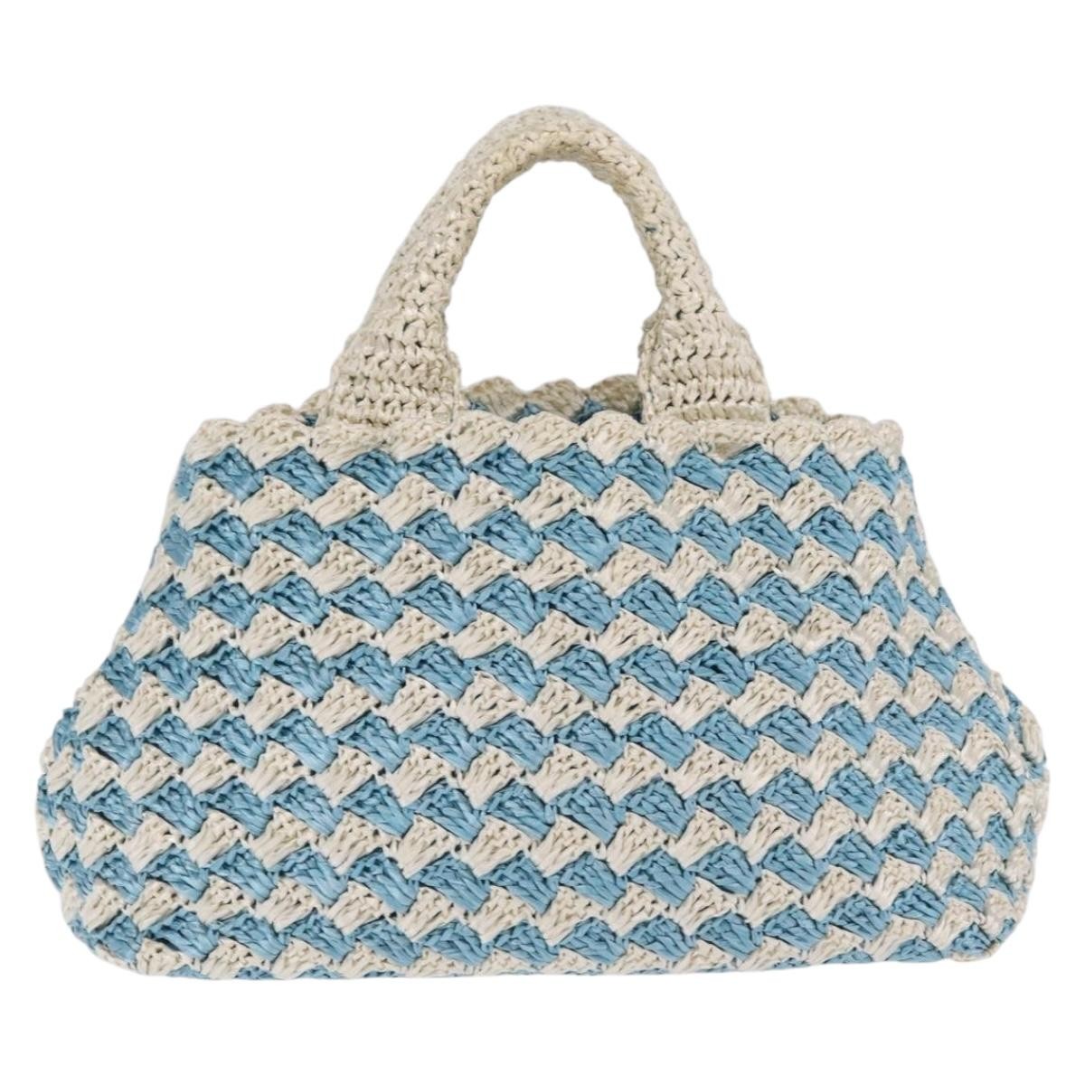 Prada Open Raffia Blue Wood Tote Bag Bag (Pre-Owned)