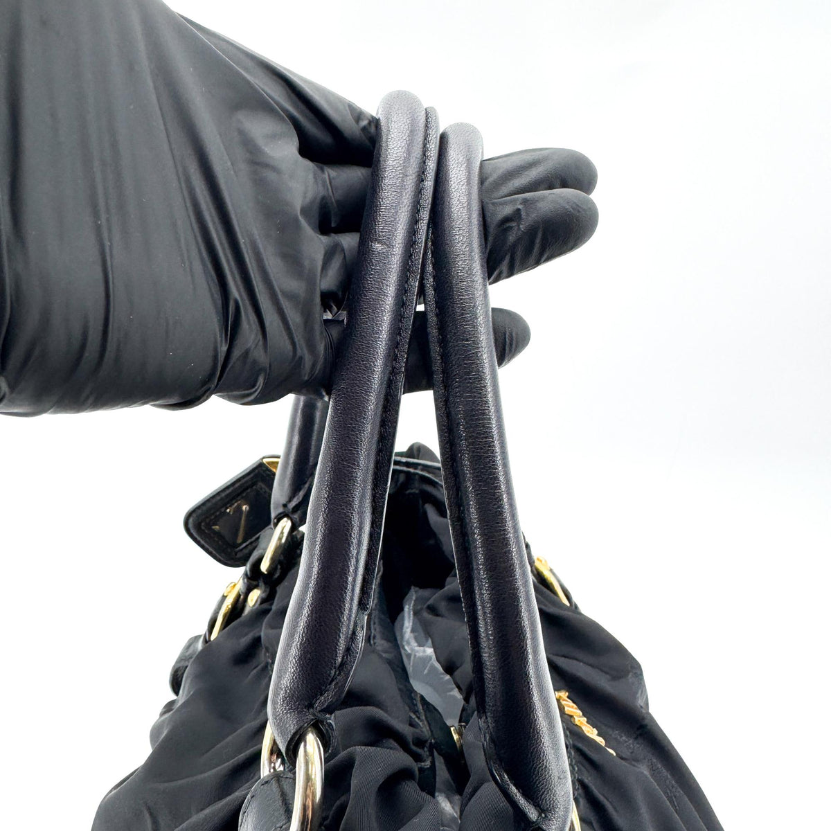 Prada Gaufre Nappa Leather Black Nylon Tote Bag Bag (Pre-Owned)