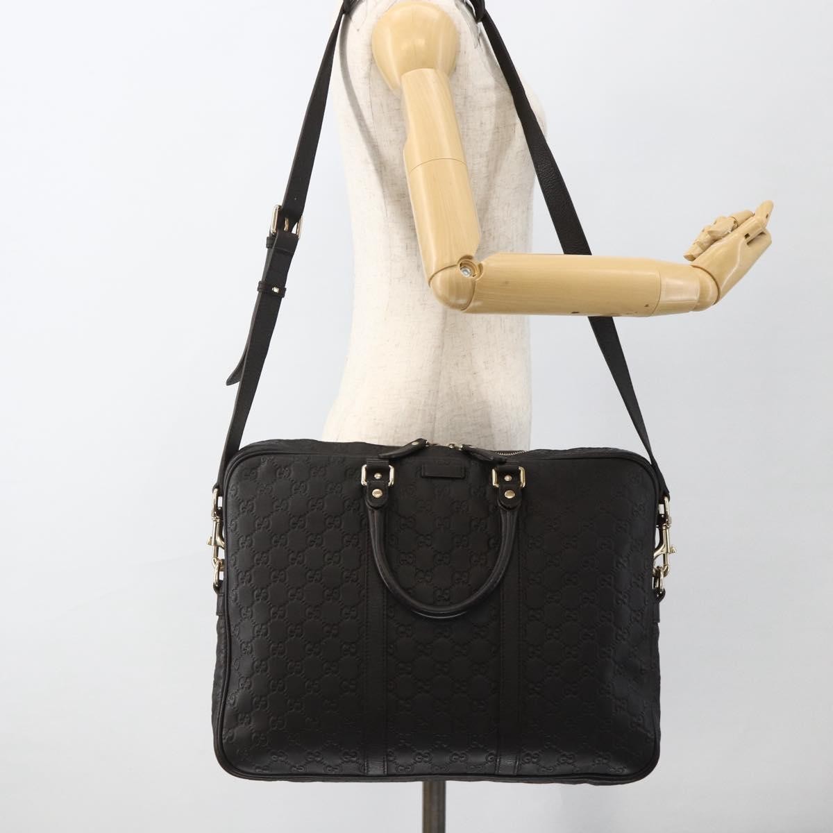 Gucci Convertible Guccissima Leather Black Leather Briefcase Bag (Pre-Owned)