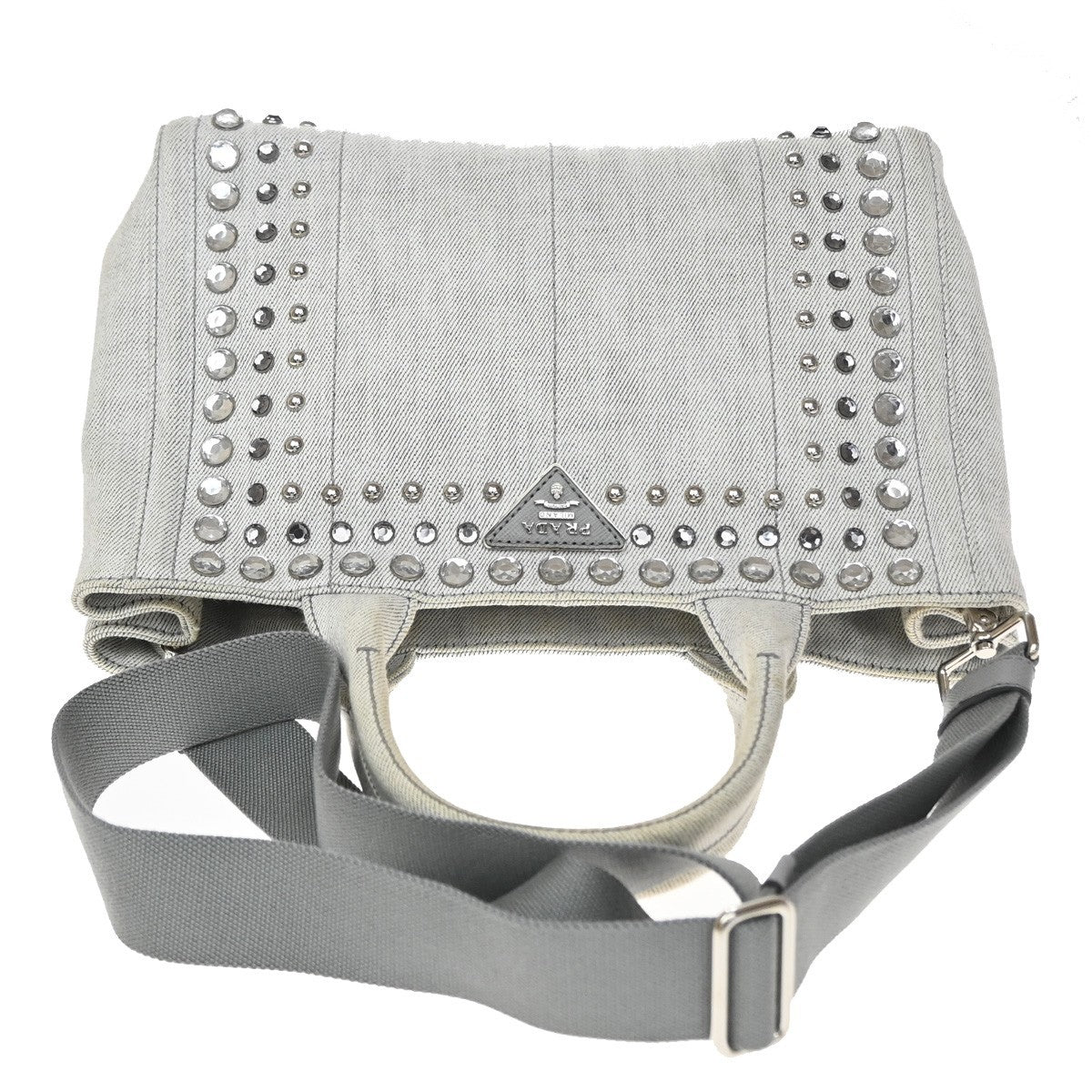 Prada Canapa Convertible Rhinestone Embellished Canvas Gray Canvas Tote Bag Bag (Pre-Owned)