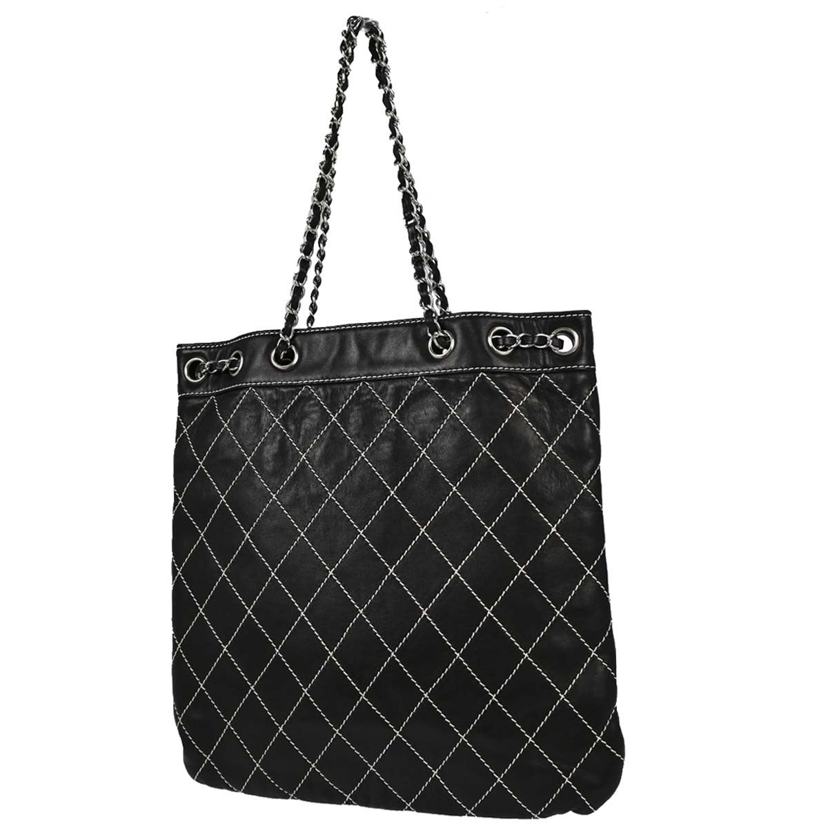 Chanel Surpique Chain Quilted Leather Black Calfskin Tote Bag Bag (Pre-Owned)