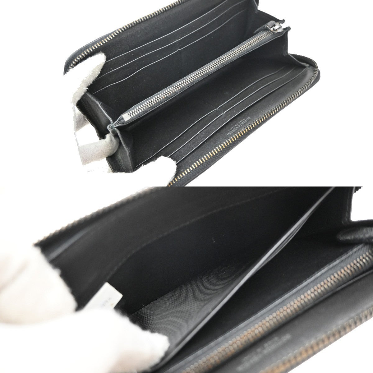 Bottega Veneta Intrecciato Long Zip Leather Black Leather Wallets Accessory (Pre-Owned)