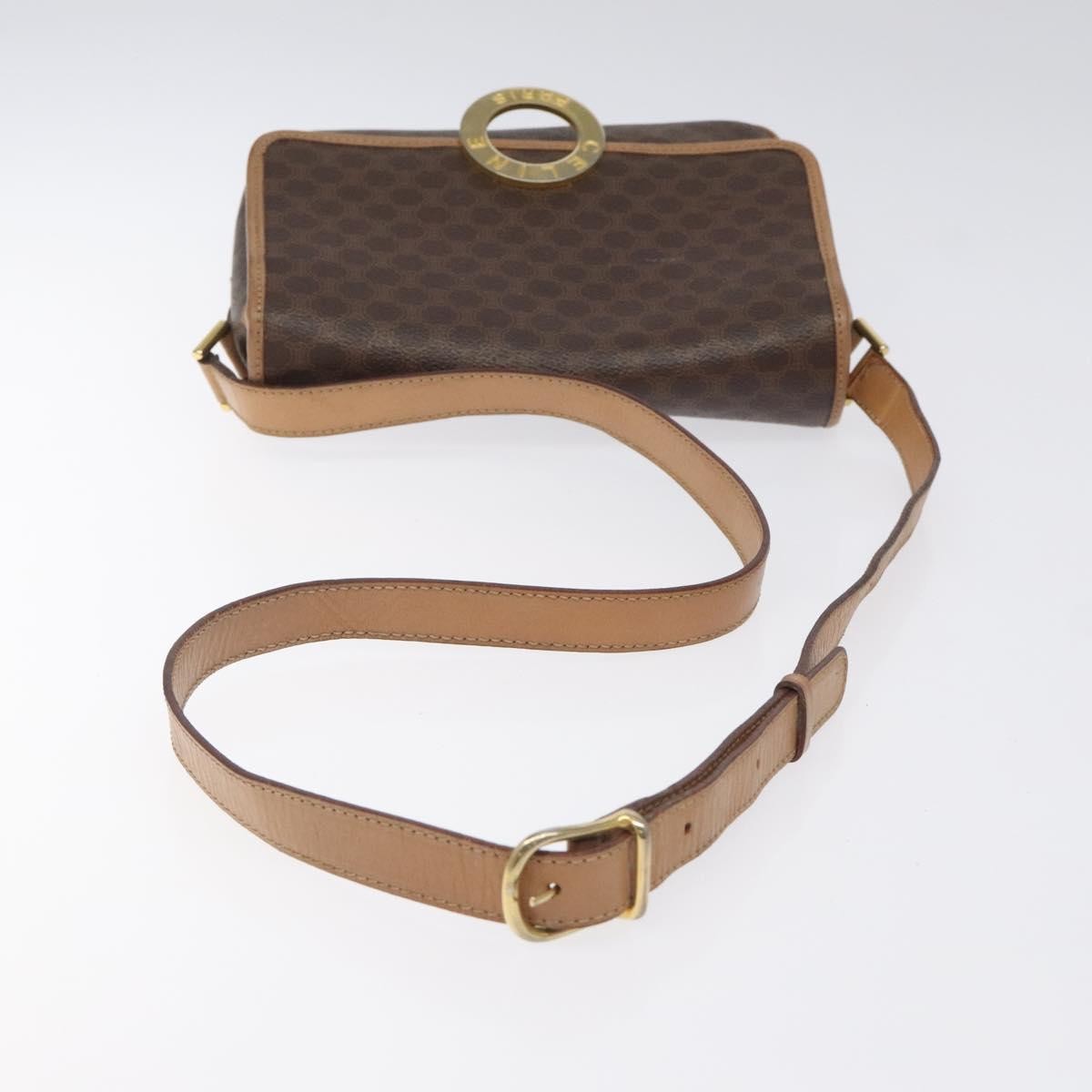 Celine Vintage Macadam Circle Logo Canvas And Leather Brown Canvas Shoulder Bag Bag (Pre-Owned)