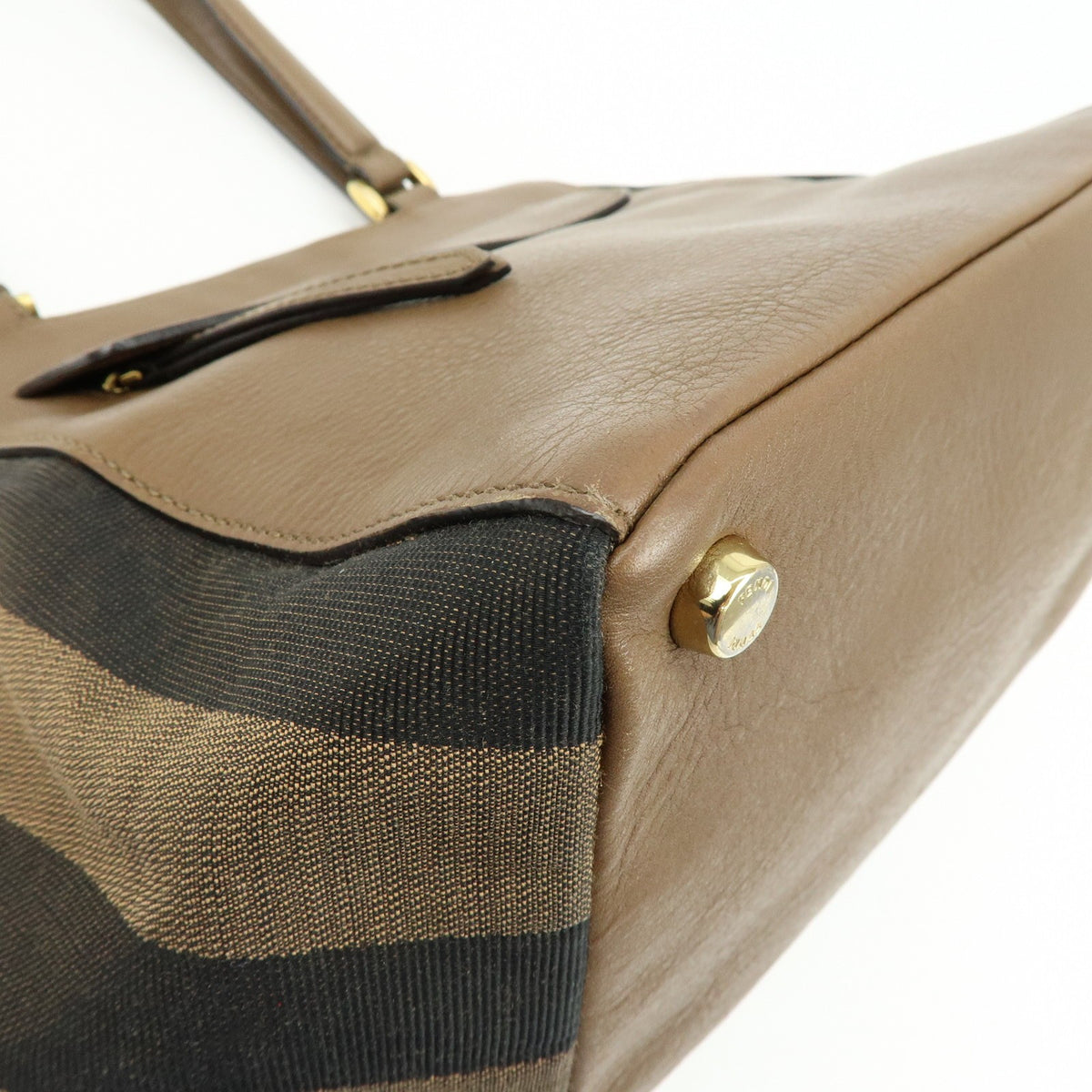 Fendi Boxy Leather With Pequin Canvas Brown Leather Tote Bag Bag (Pre-Owned)