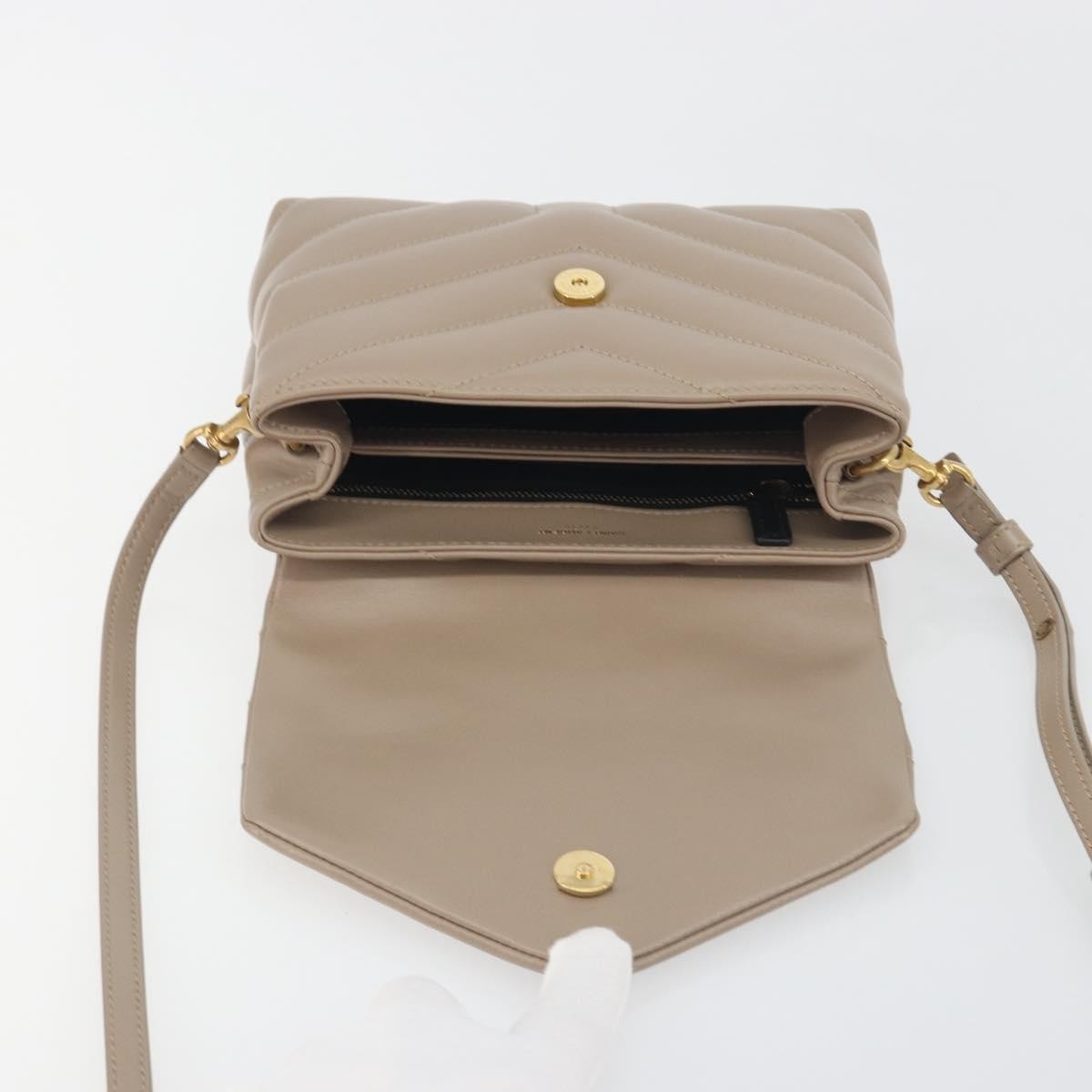 Saint Laurent Loulou Puffer Quilted Leather Beige Leather Shoulder Bag Bag (Pre-Owned)