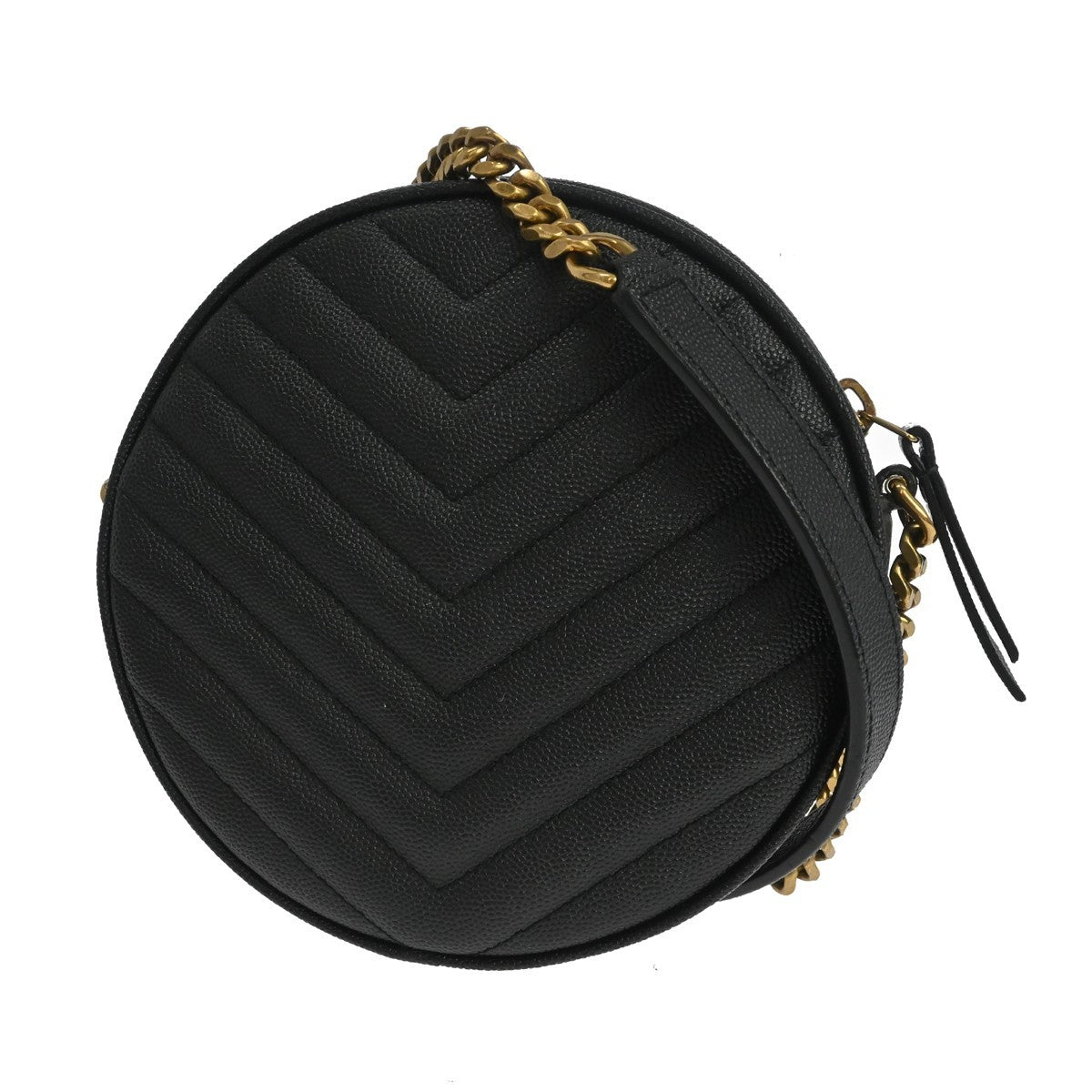 Saint Laurent Vinyle Round Camera Matelasse Chevron Leather Black Leather Crossbody Bag Bag (Pre-Owned)