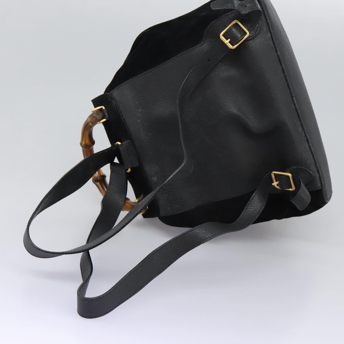 Gucci Vintage Bamboo Suede And Leather Black Suede Backpack Bag (Pre-Owned)