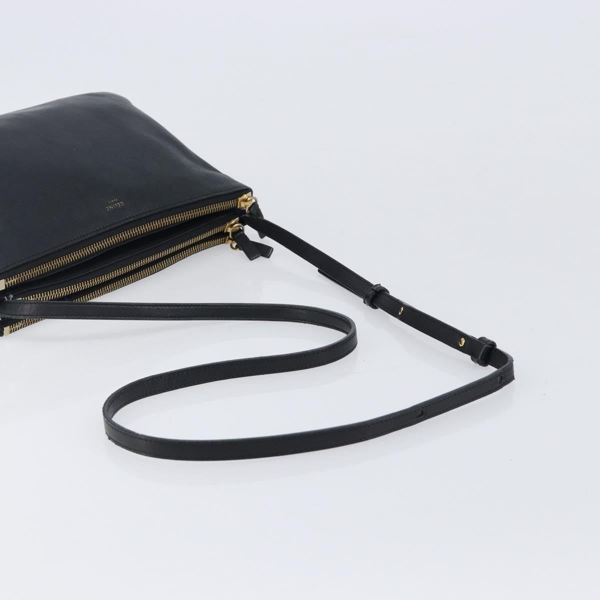 Celine Trio Leather Black Leather Crossbody Bag Bag (Pre-Owned)
