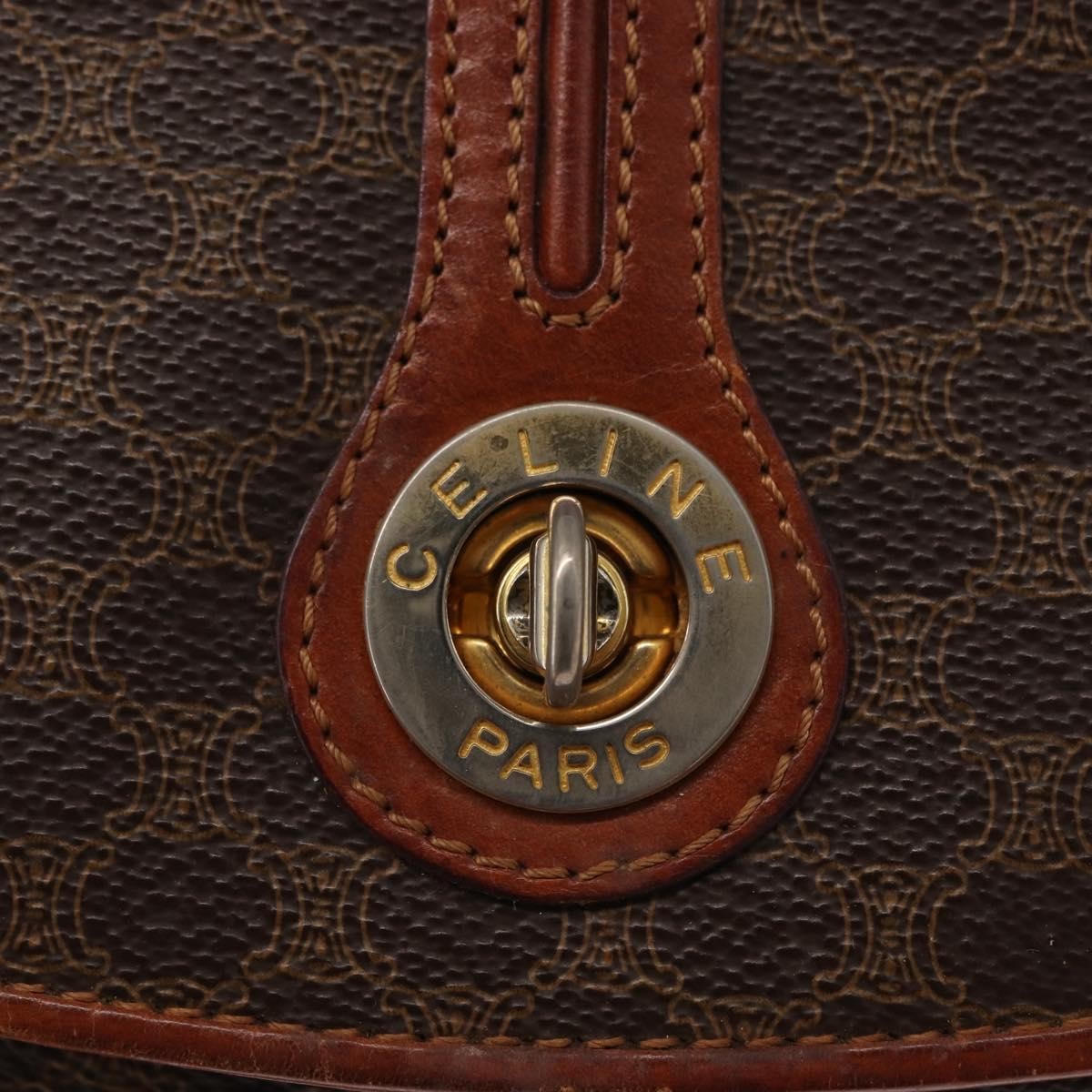 Celine Vintage Macadam Canvas And Leather Brown Canvas Shoulder Bag Bag (Pre-Owned)