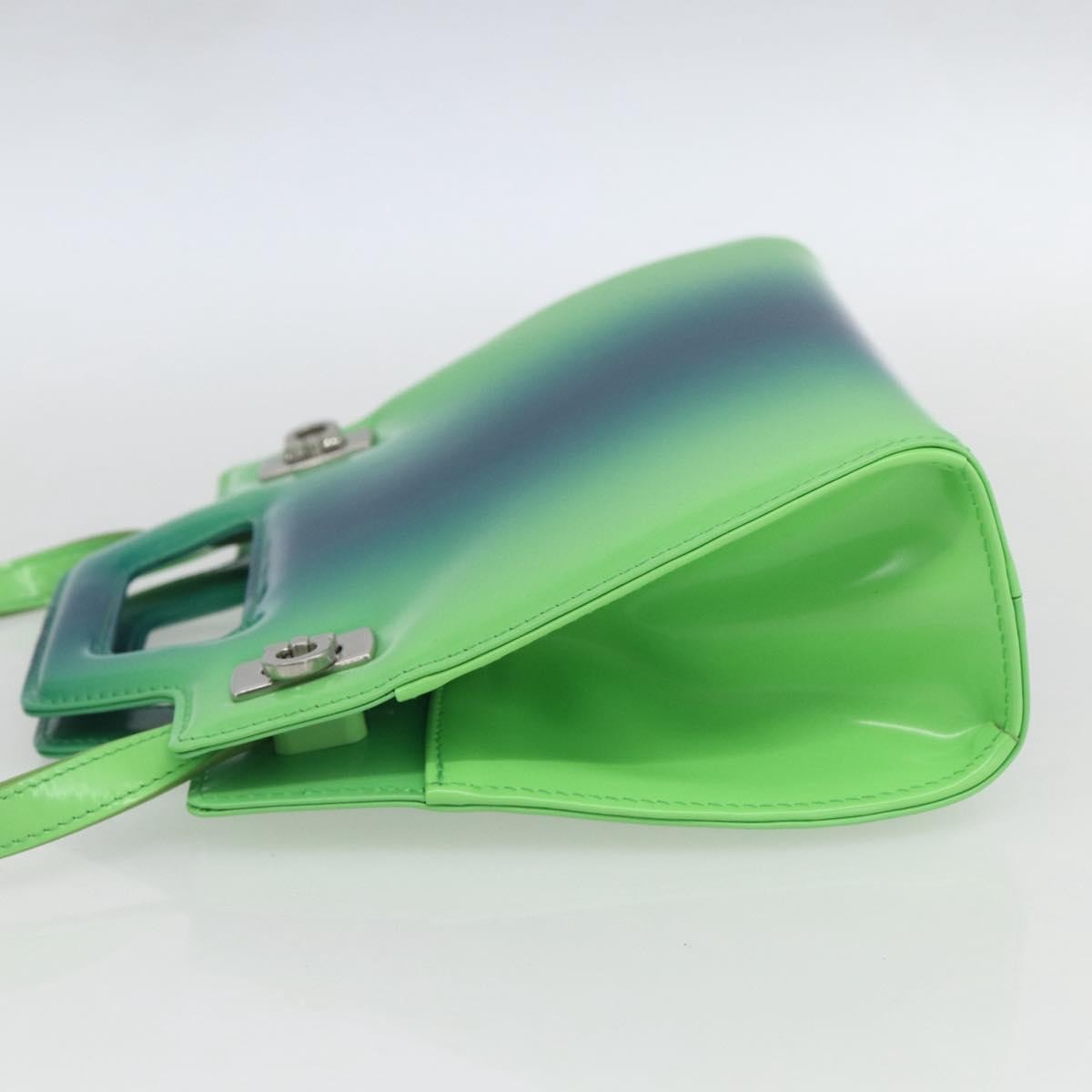 Salvatore Ferragamo Wanda Top Handle Shoulder Gradient Leather Green Patent_Leather Handbag (Pre-Owned)