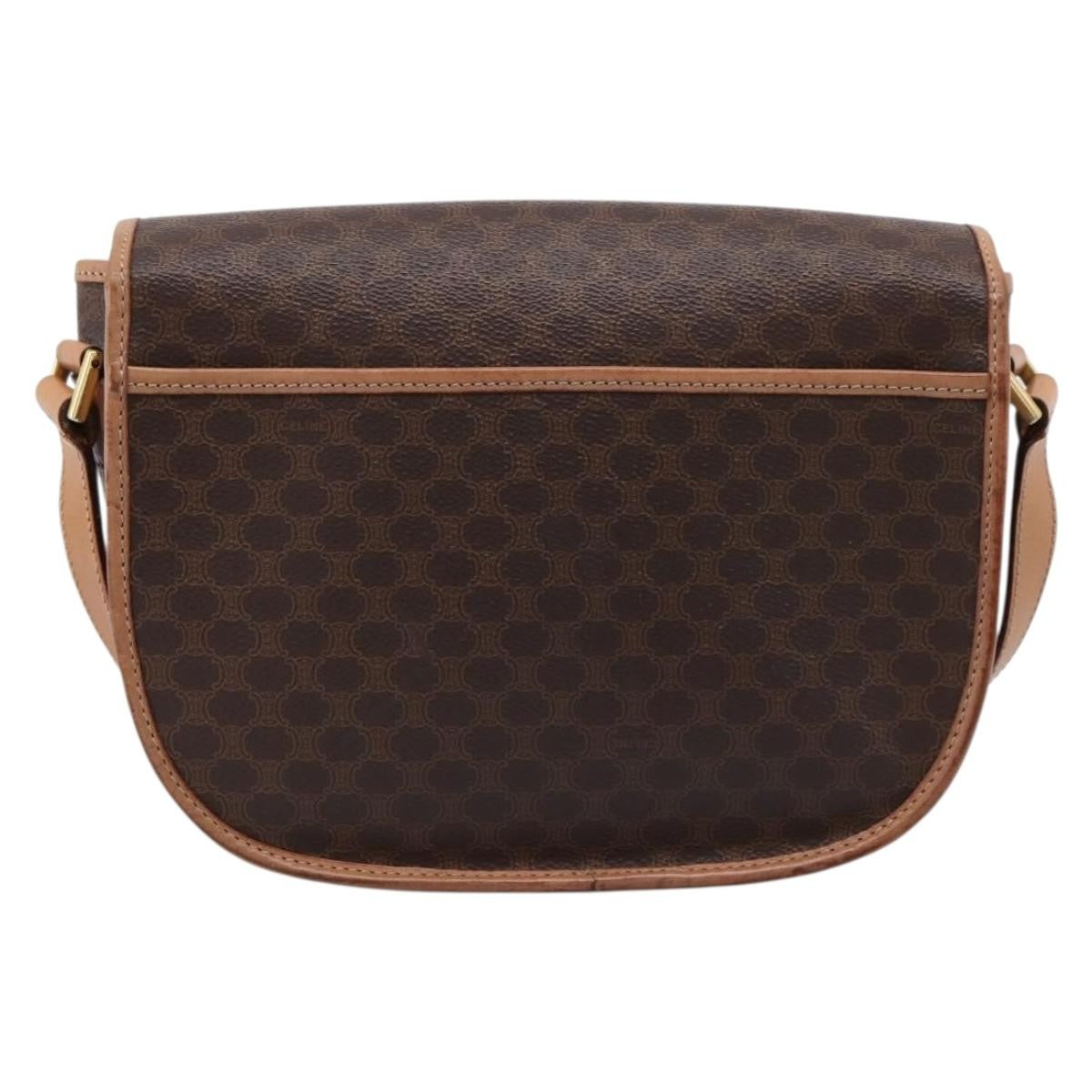 Celine Vintage Saddle Flap Macadam Coated Canvas Brown Canvas Shoulder Bag Bag (Pre-Owned)