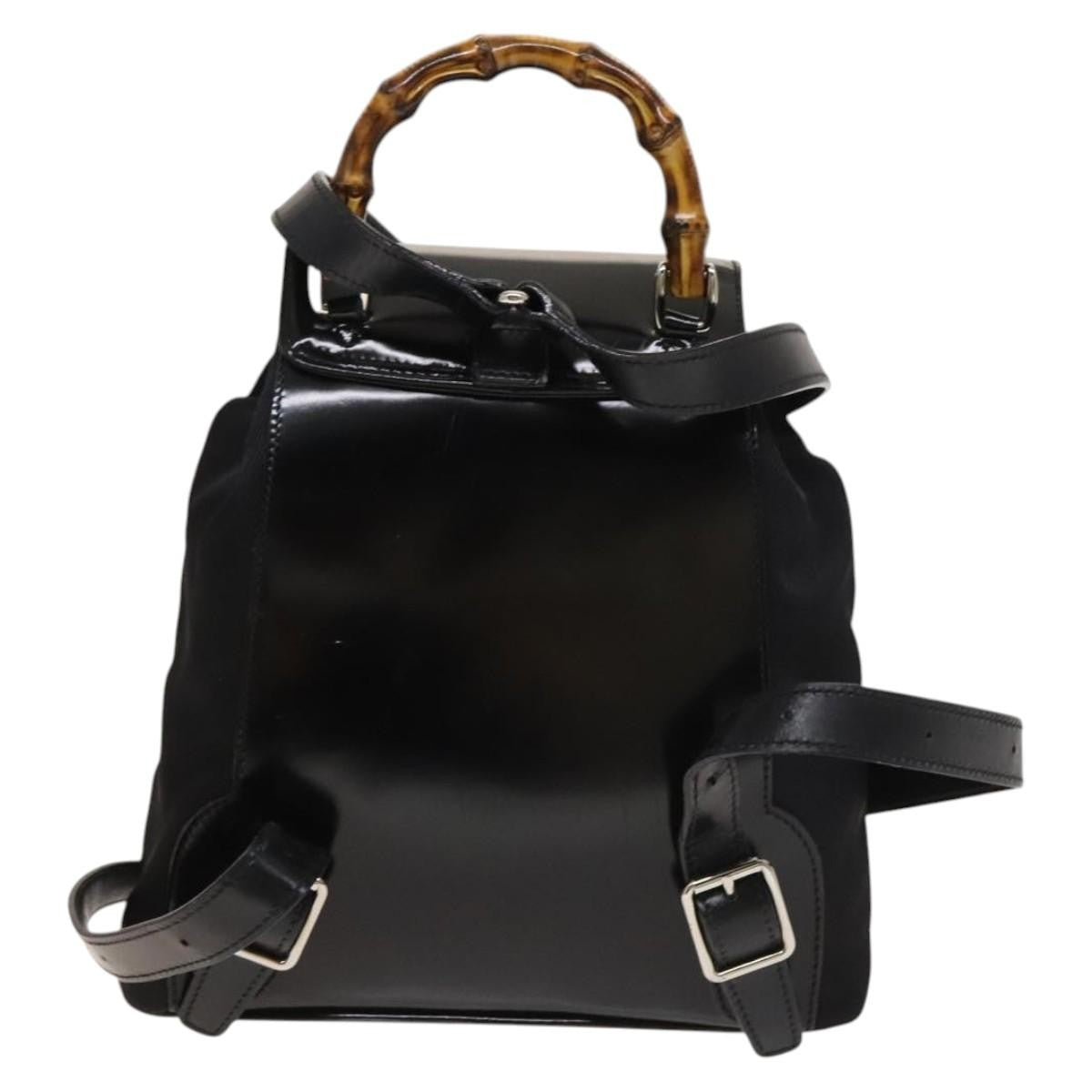 Gucci Vintage Bamboo Nylon And Patent Leather Black Nylon Backpack Bag (Pre-Owned)