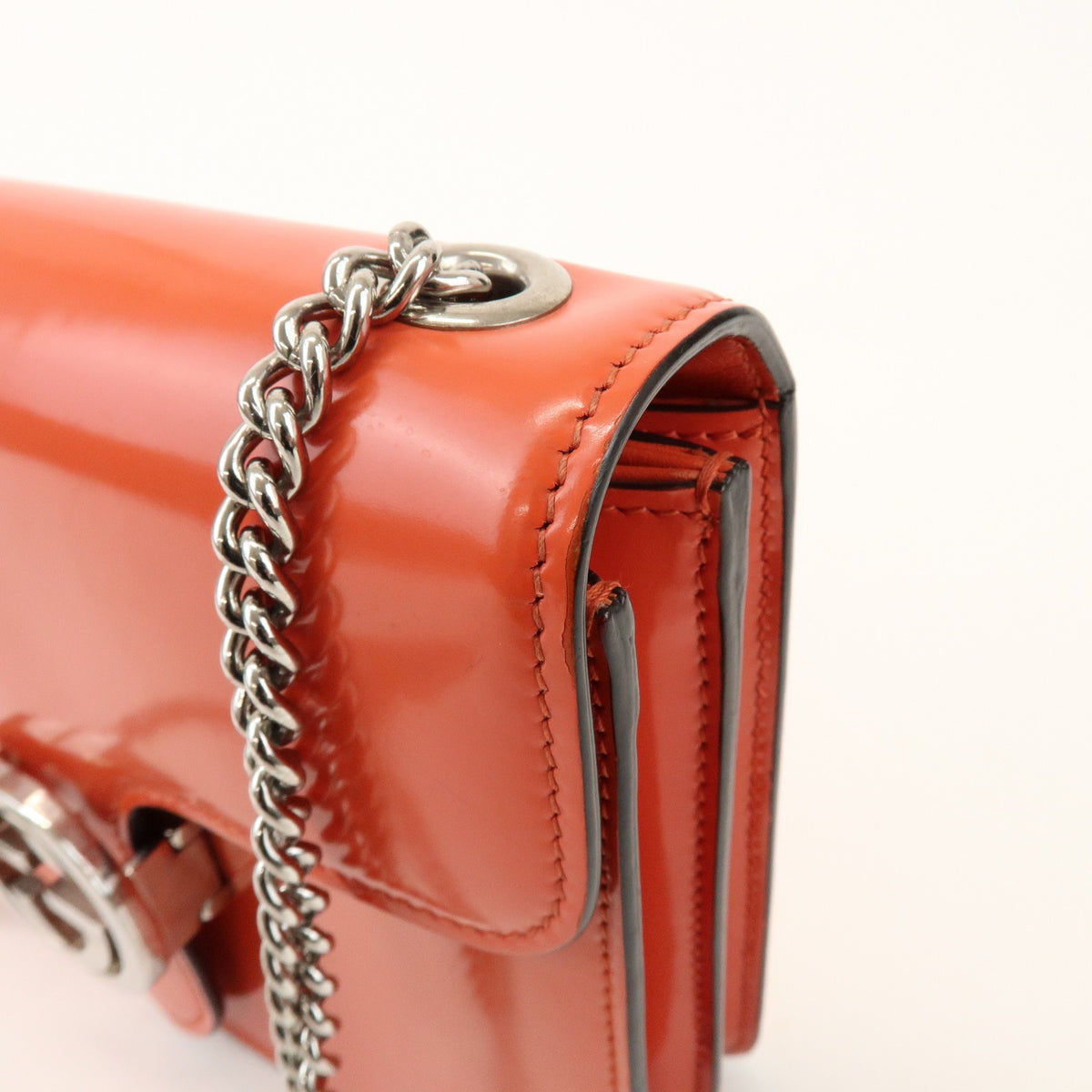 Gucci Interlocking Patent Orange Patent_Leather Shoulder Bag Bag (Pre-Owned)