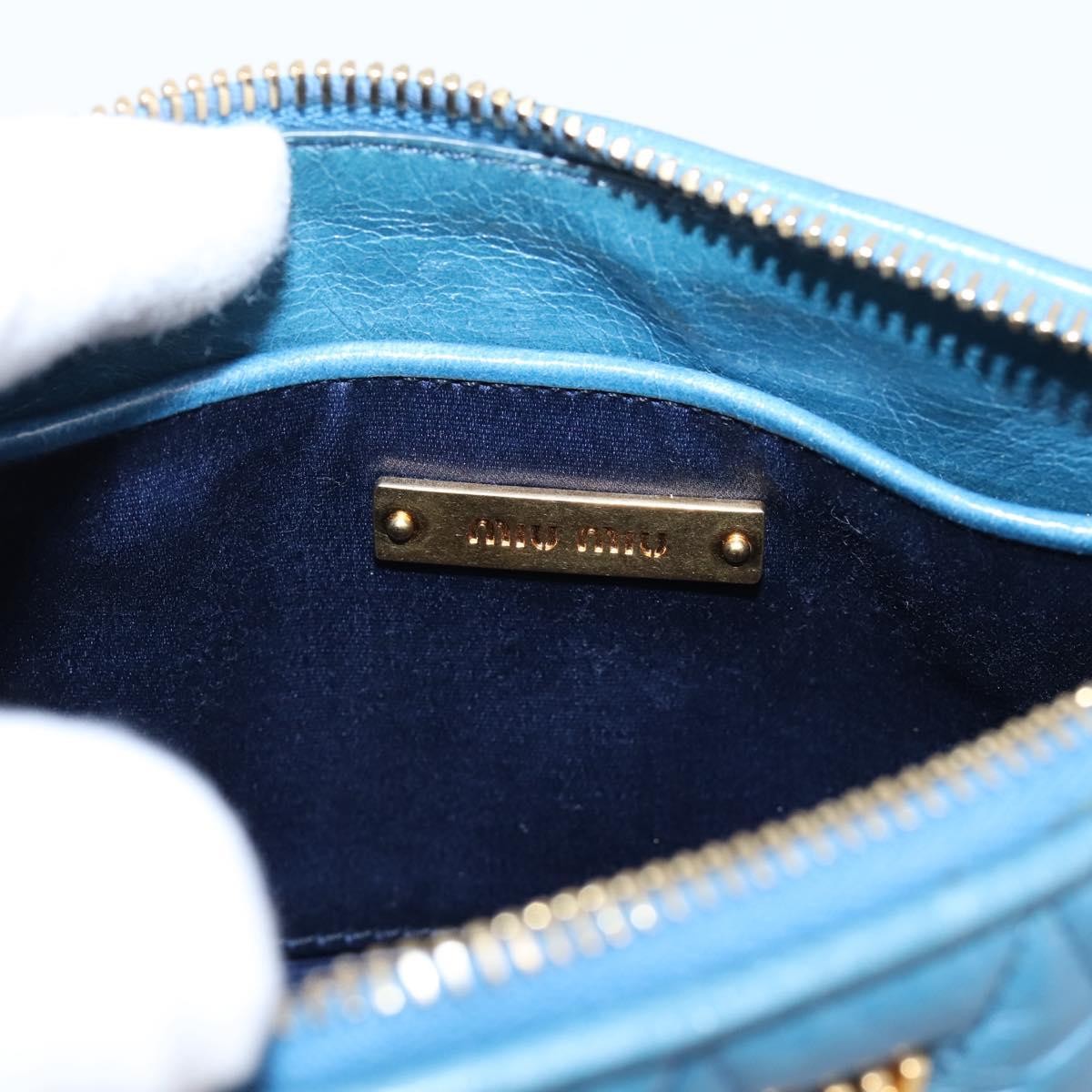 Miu Miu Shoulder Matelasse Leather Blue Leather Shoulder Bag Bag (Pre-Owned)