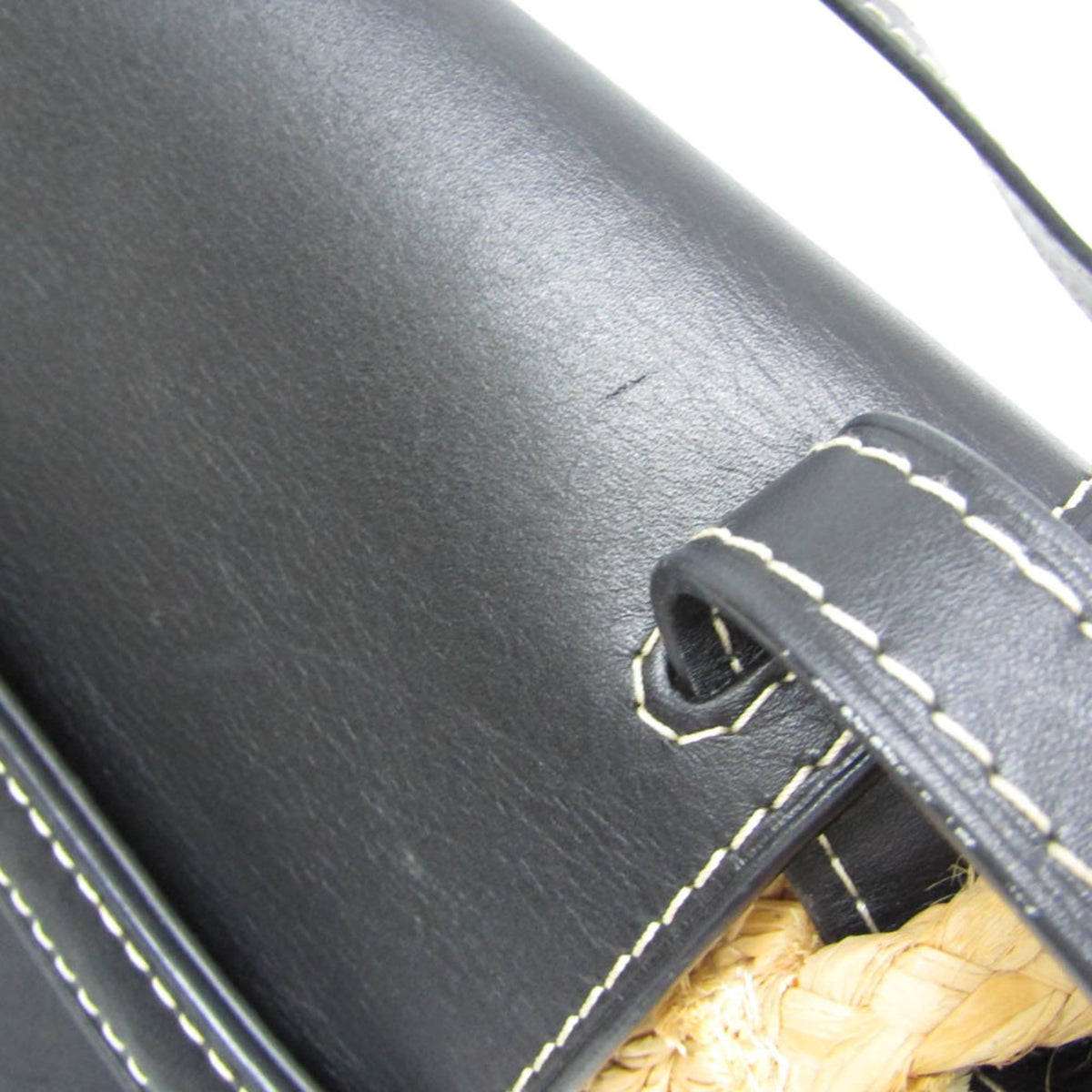 Loewe Gate Leather Leather With Raffia Black Leather Shoulder Bag Bag (Pre-Owned)