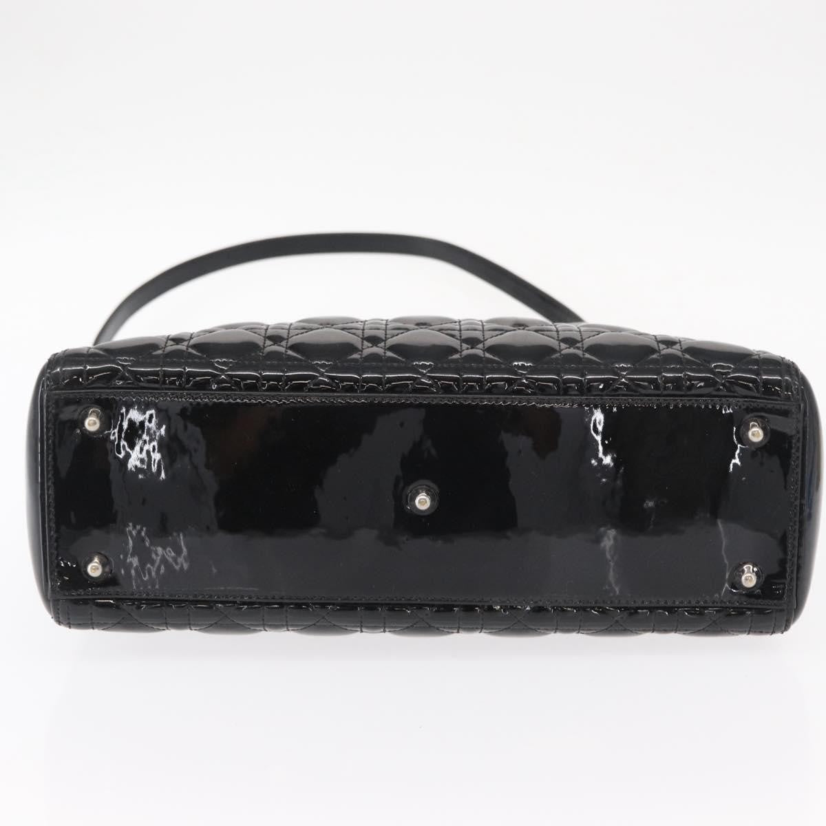 Christian Dior Lady Dior Cannage Stitch Patent Black Patent_Leather Handbag (Pre-Owned)