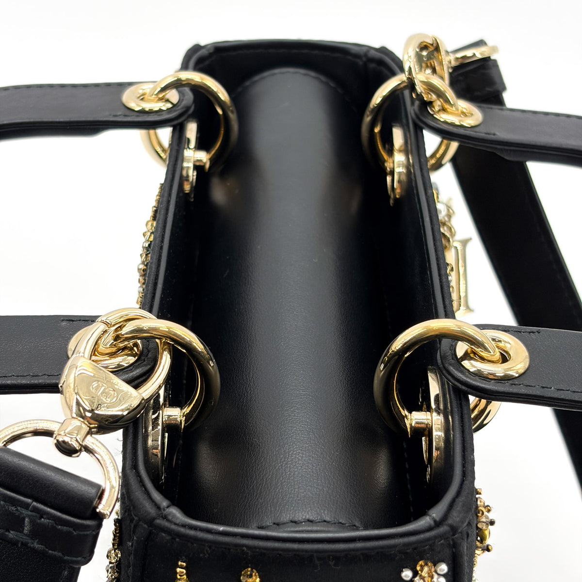 Christian Dior Lady Dior Black Satin And Bead Embroidery Black Other Handbag (Pre-Owned)