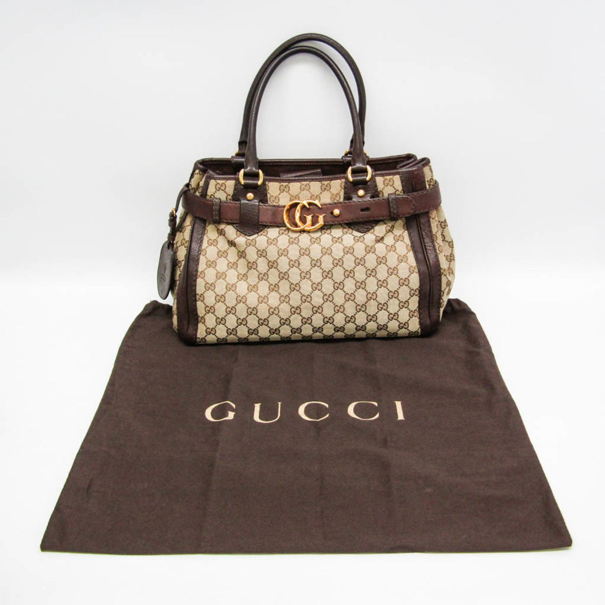 Gucci Gg Running Gg Canvas With Leather Beige Canvas Tote Bag Bag (Pre-Owned)