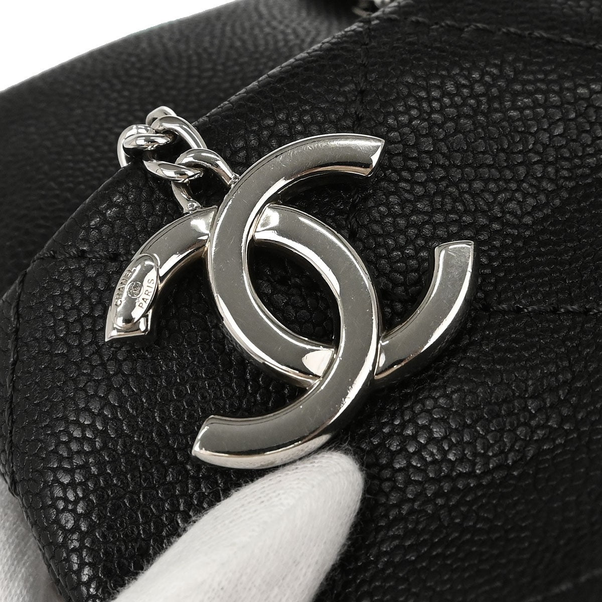 Chanel Timeless Cc Charm Quilted Caviar Black Leather Tote Bag Bag (Pre-Owned)
