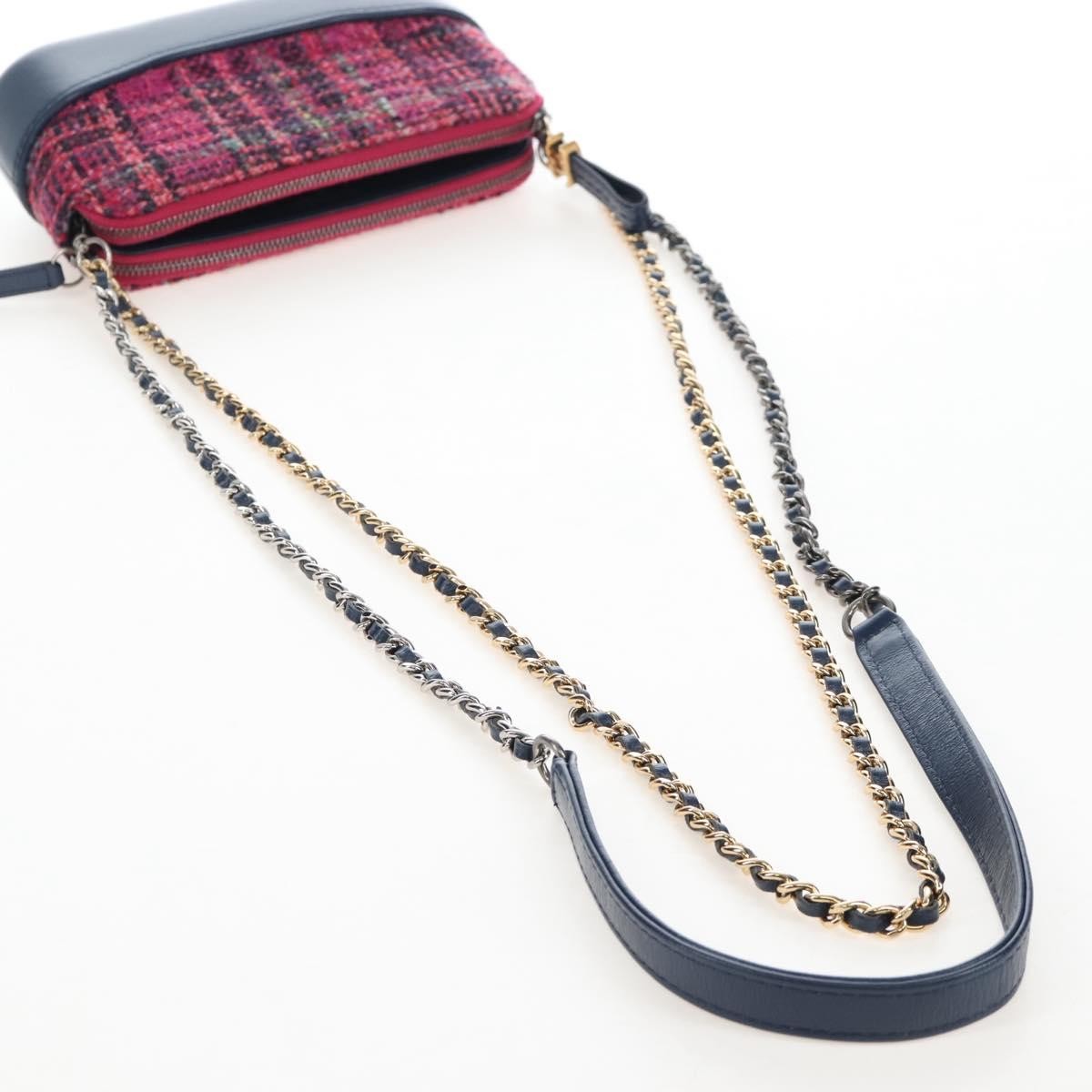 Chanel Gabrielle Double Zip Clutch With Chain Quilted Tweed Pink Tweed Clutche & Pouche Bag (Pre-Owned)
