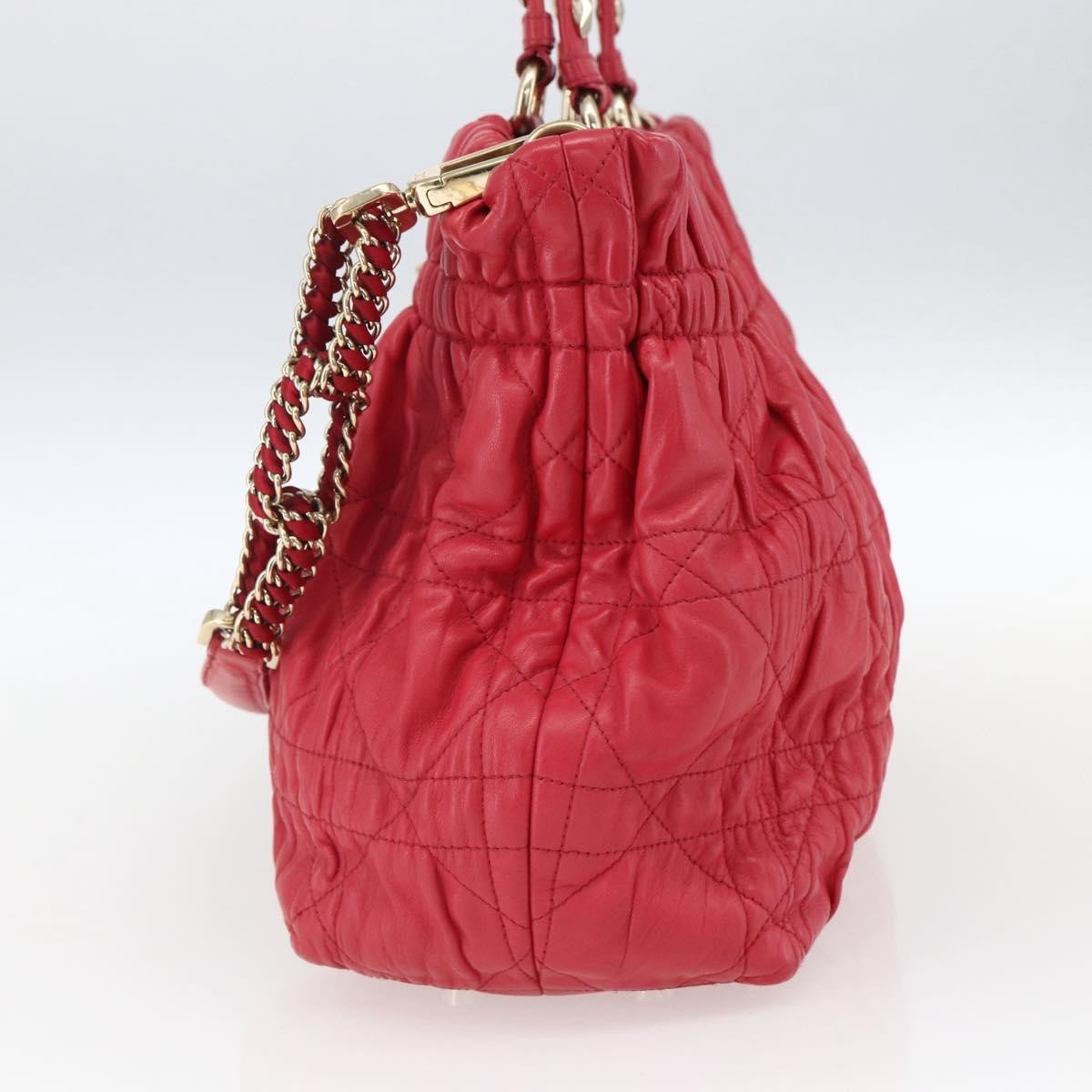 Christian Dior Delices Cannage Quilt Leather Red Leather Tote Bag Bag (Pre-Owned)