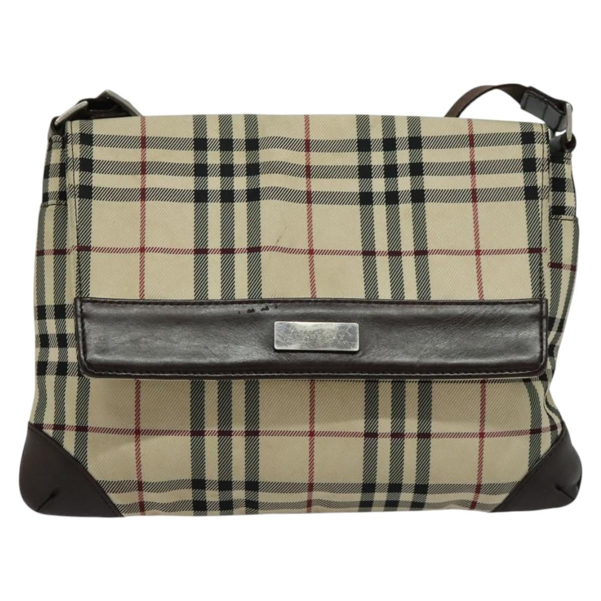 Burberry Vintage Flap Haymarket Canvas Beige Nylon Shoulder Bag Bag (Pre-Owned)